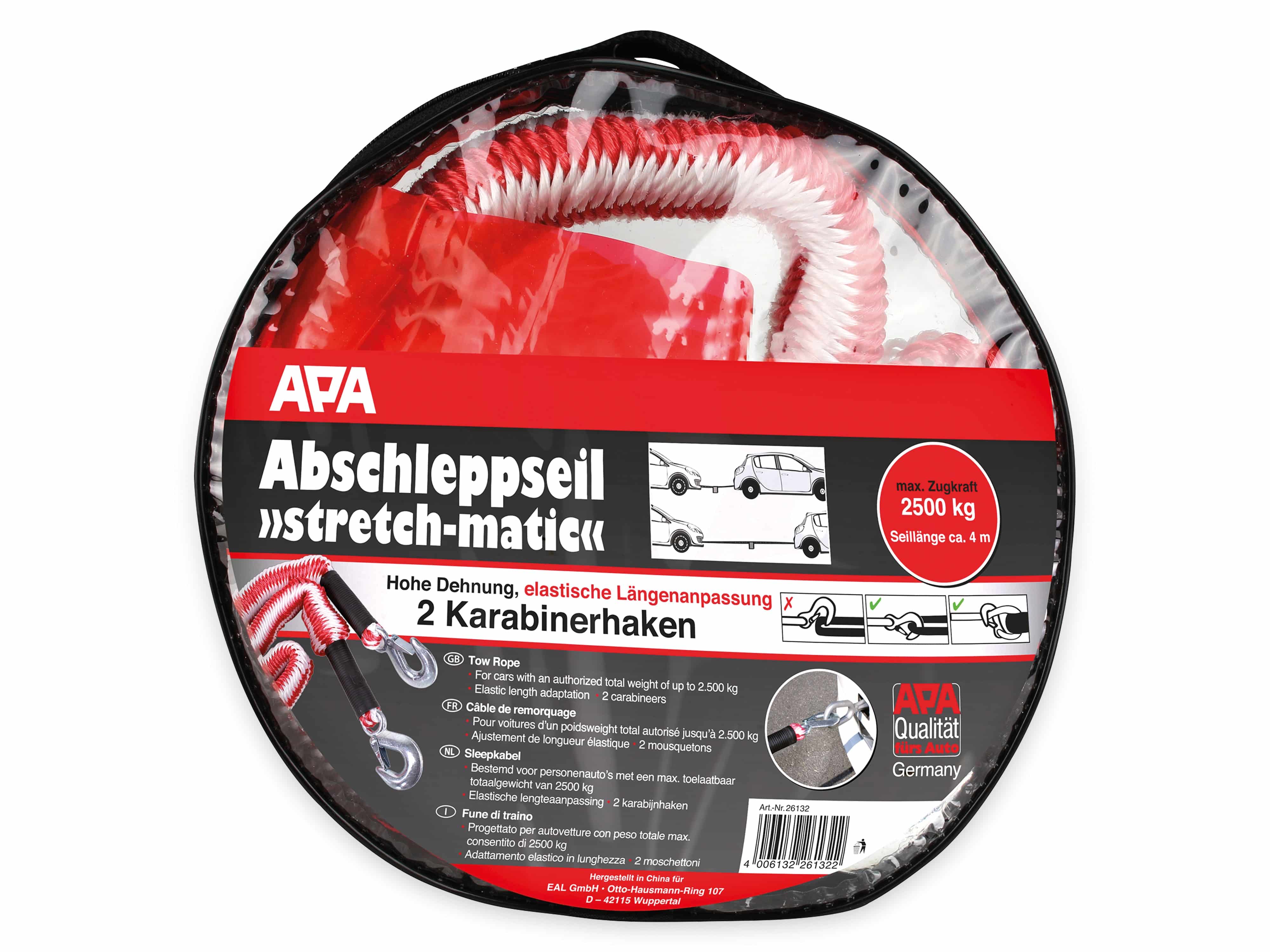APA Abschleppseil 26132, Stretch-matic, max. 2500 kg, 4 m