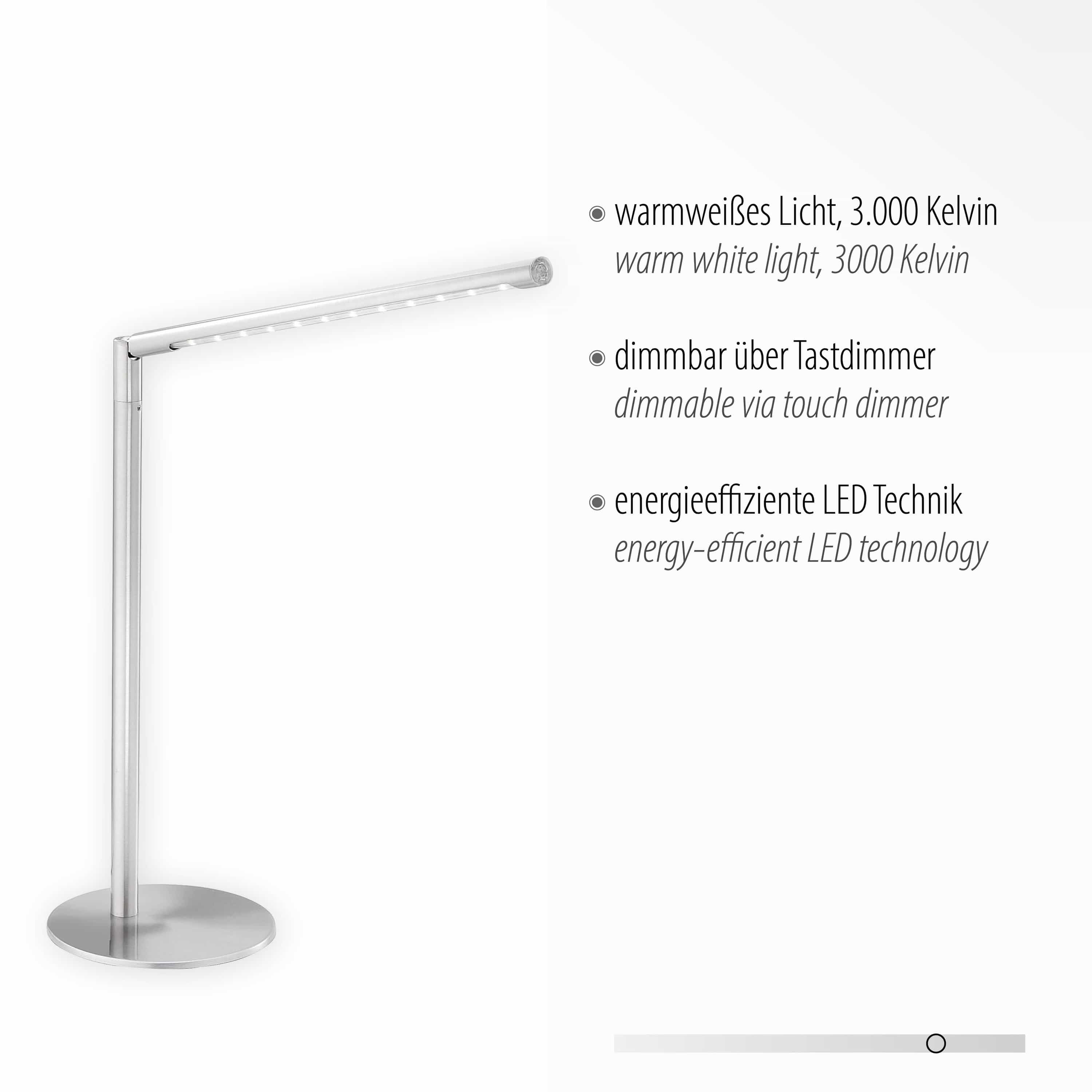 JUST LIGHT LED-Tischleuchte 11011-55 stahlfarbig, 4,8 W, 590 lm, 3000 K 