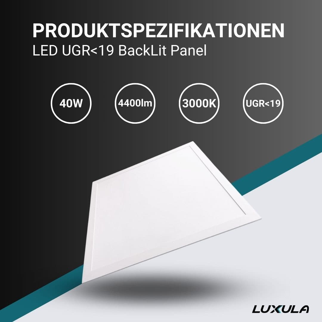 LUXULA LED-Panel, BackLit, 40 W, 4400 lm, EEK: E, 620x620 mm, 3000 K