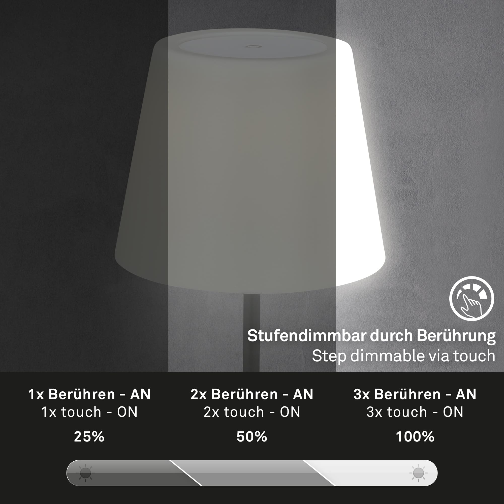 BRILONER LED-Akku-Tischleuchte 7032415 schwarz, 3W, 340lm, 4000K, IP44