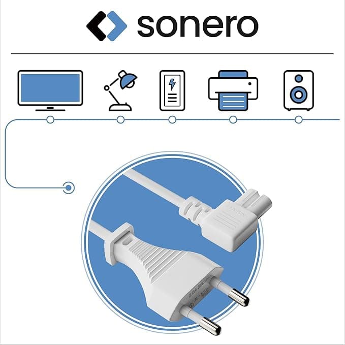 SONERO Netzkabel X-ESG-C7W-030W, Eurostecker, gerade, weiß, 3m