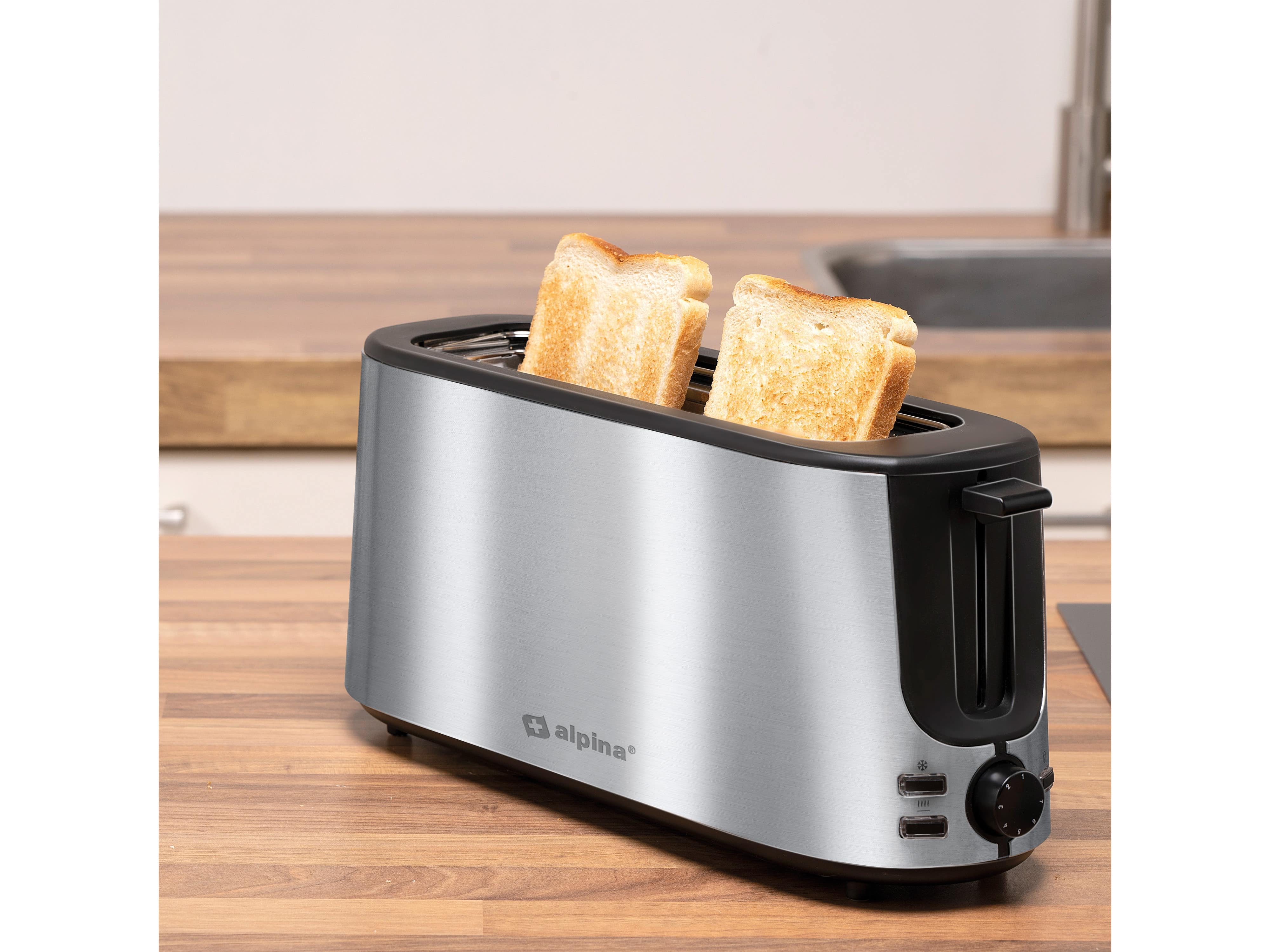 ALPINA Toaster, 1000 W, 2 Scheibentoaster, schwarz/silber