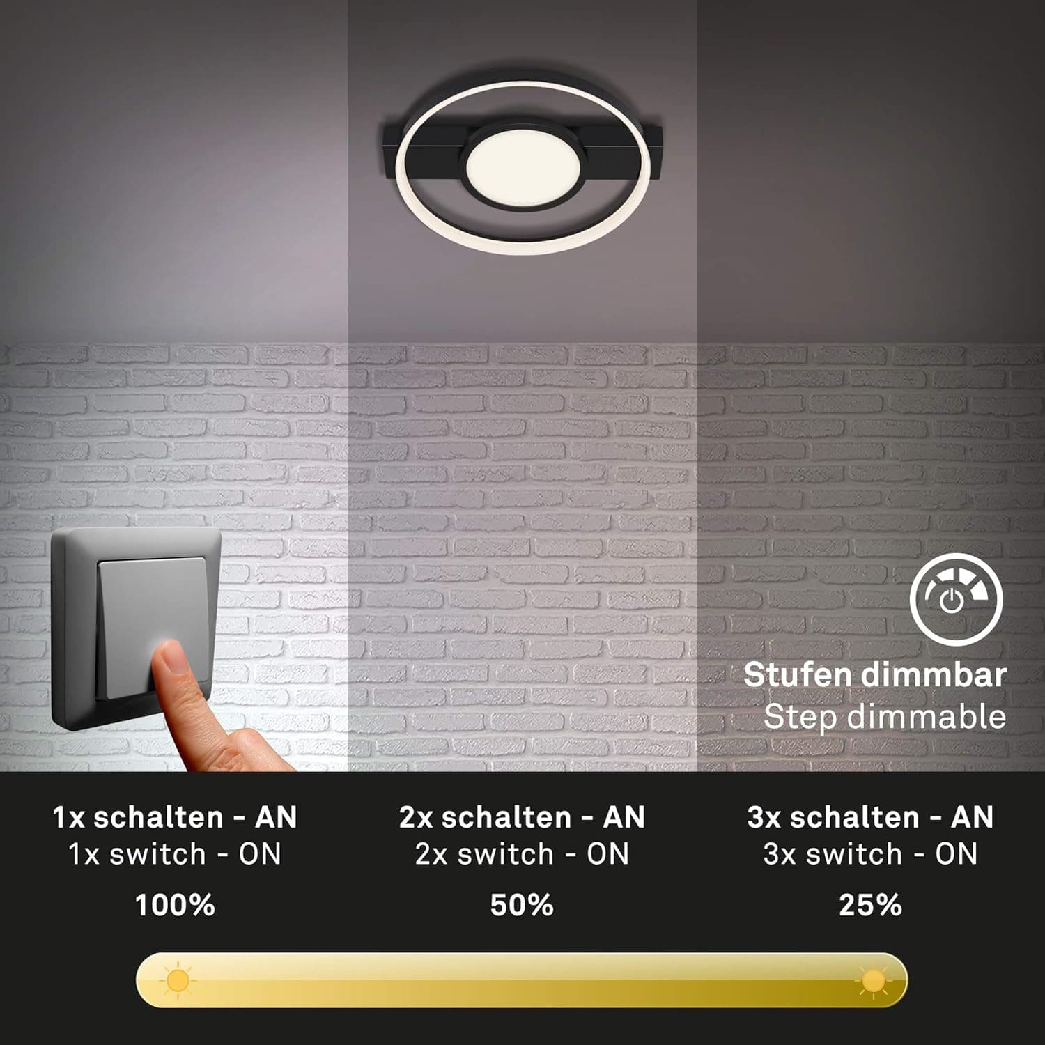 BRILONER LED-Deckenleuchte 3026-015 schwarz, 33 W, 3100 lm, 3000 K