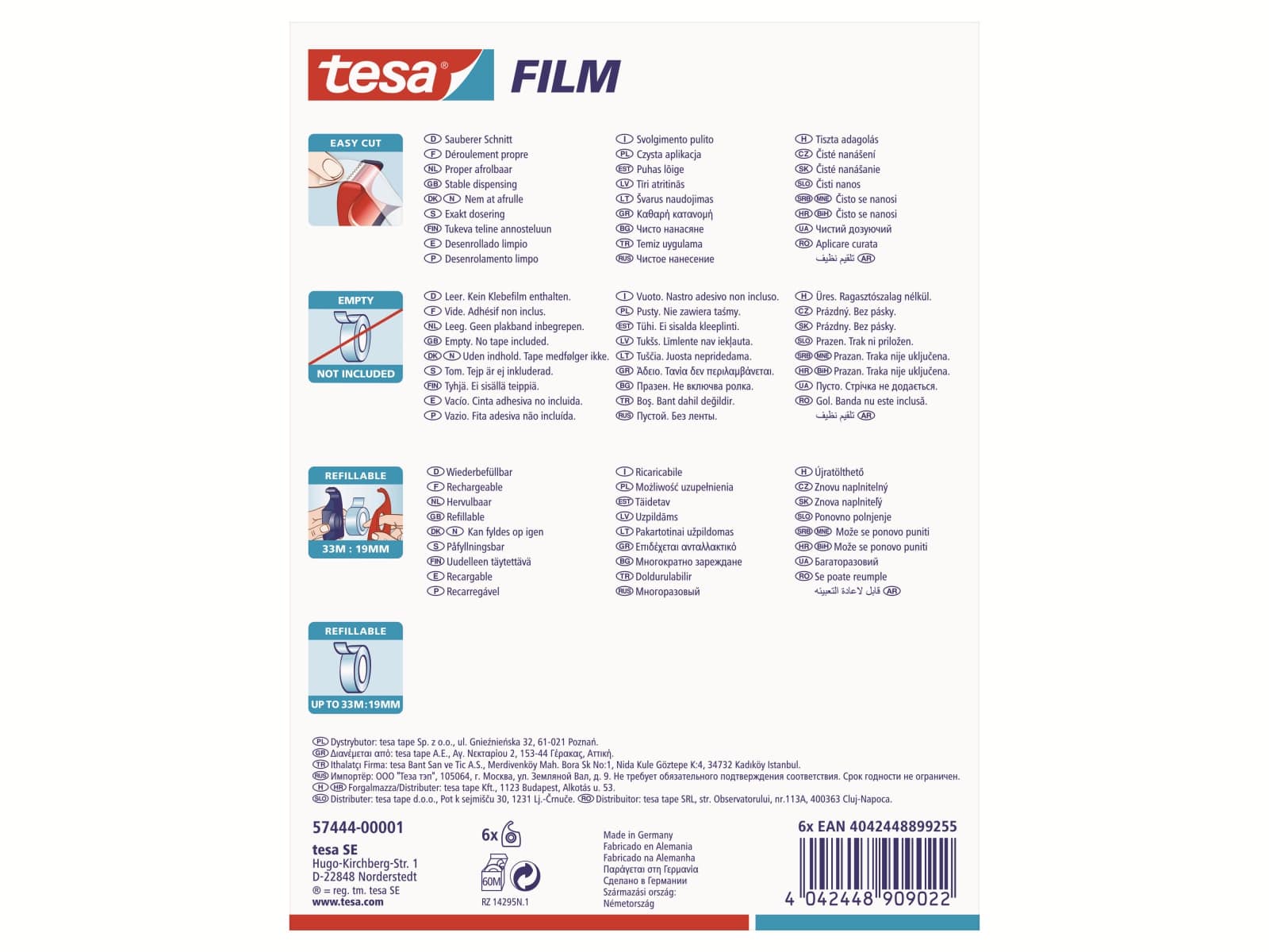 TESA ® Easy Cut Handabroller 33:19 rot-blau, leer, bis 33m:19mm, 57444-00001-01