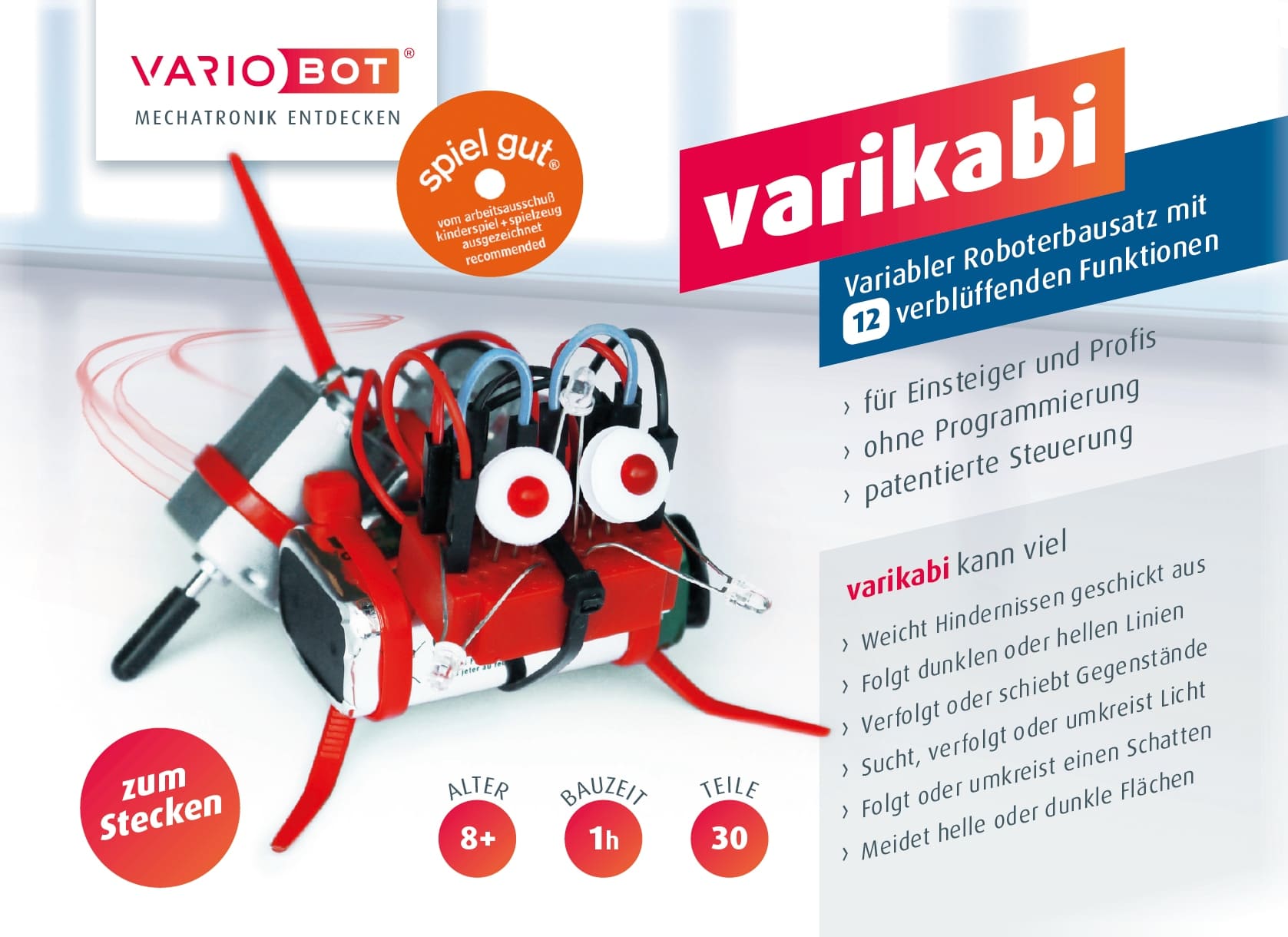 VARIOBOT Roboter Bausatz varikabi SN 021 DE rot / Hund, zum Stecken, 12 Funktionen