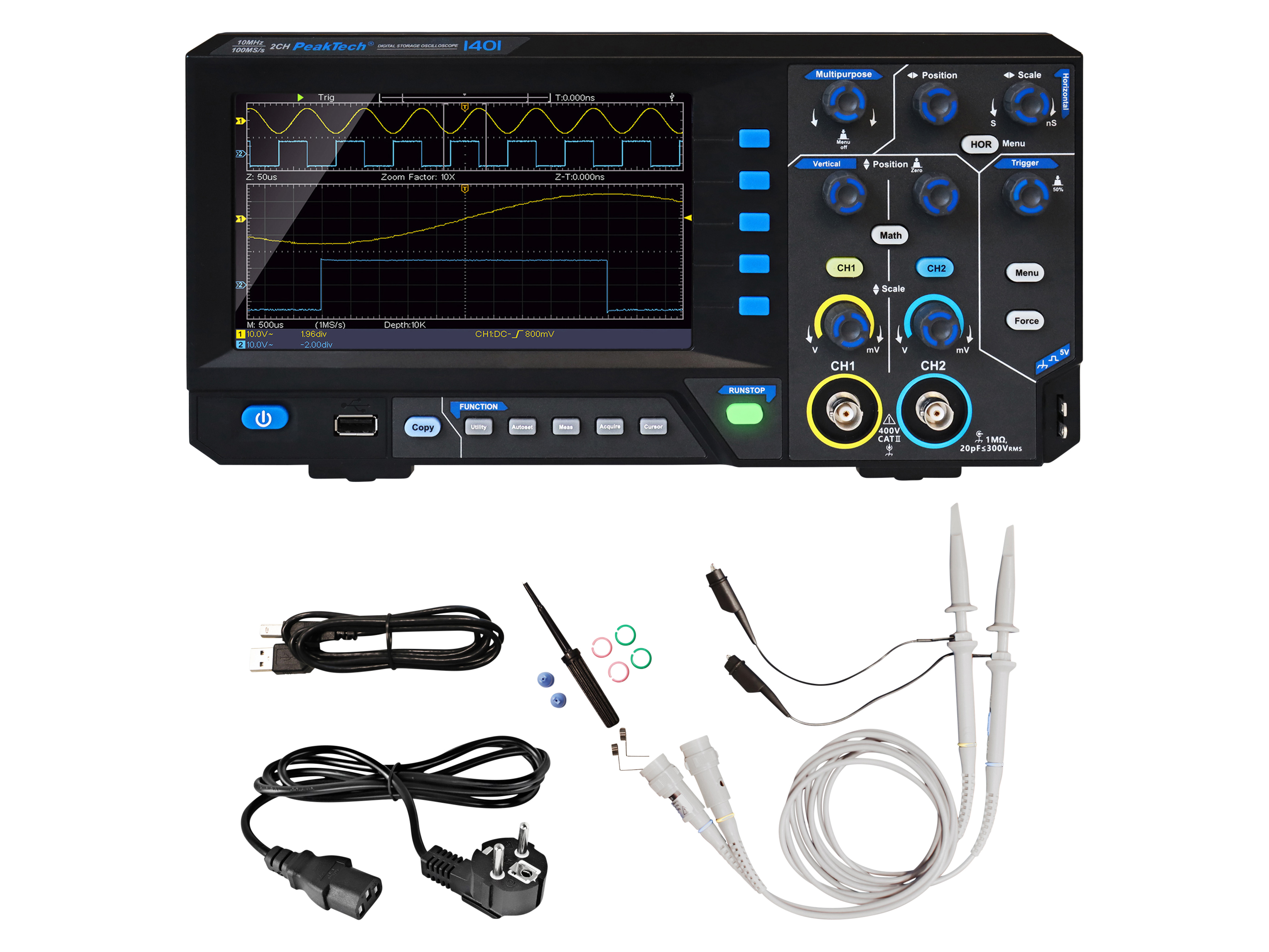 PEAKTECH Digital Speicher Oszilloskop, P 1401, 2 Kanäle, 10 MHz