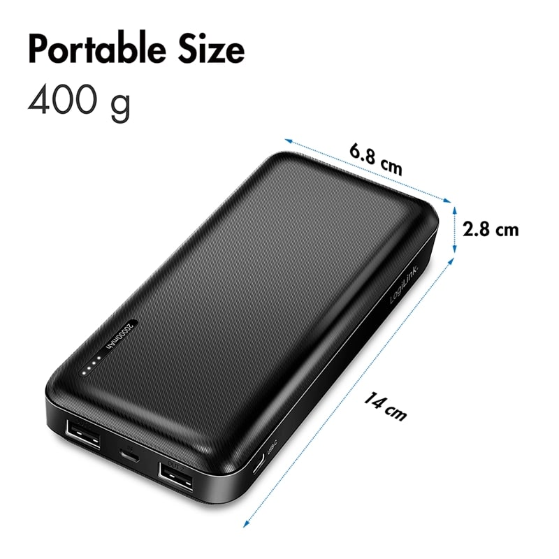 LOGILINK USB Powerbank PA0323, 20.000mAh, 3-fach, 2xUSB-A, 1xUSB-C, schwarz