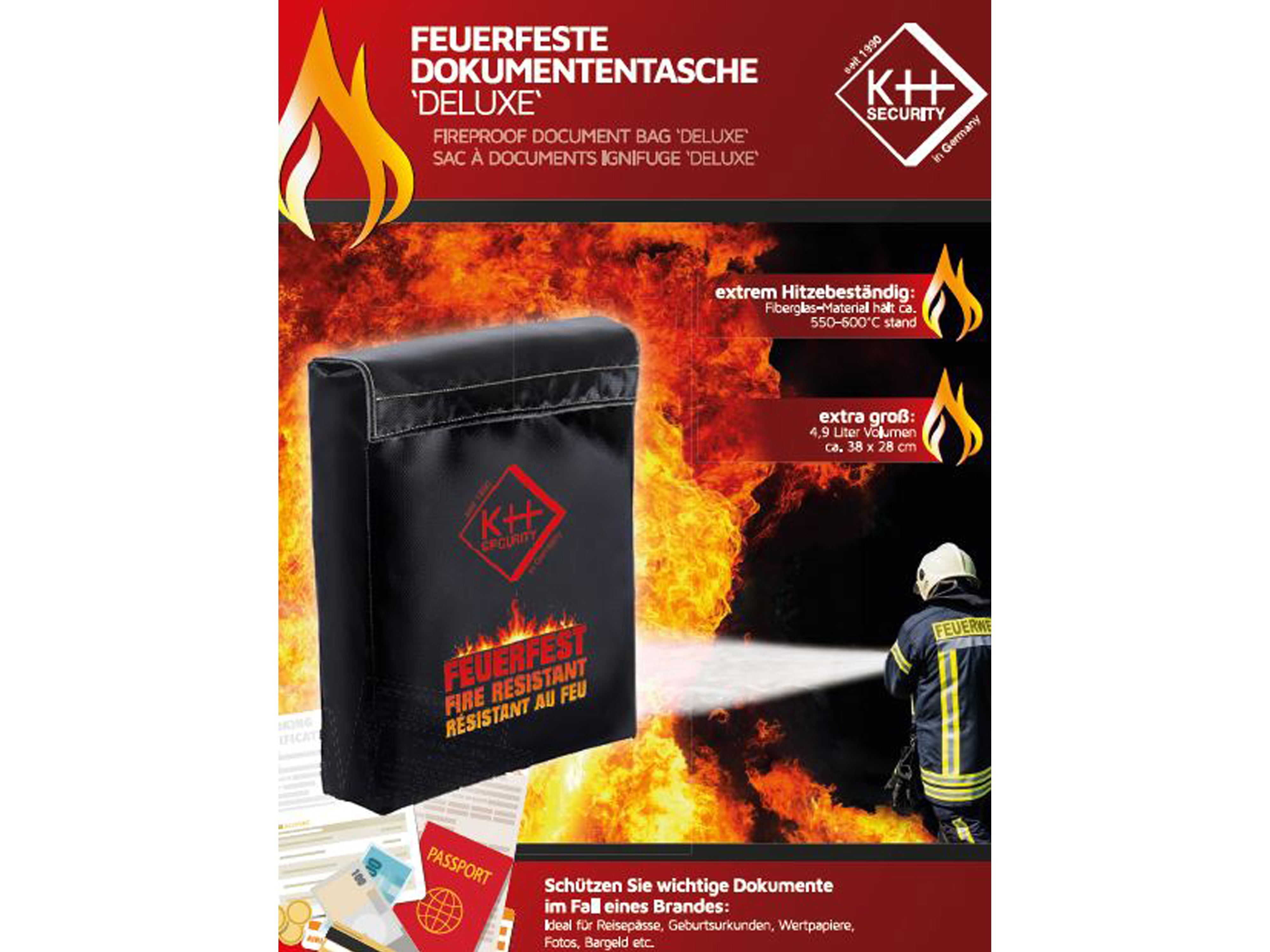 KH-SECURITY Feuerfeste Dokumententasche "Deluxe“ 4,9 l