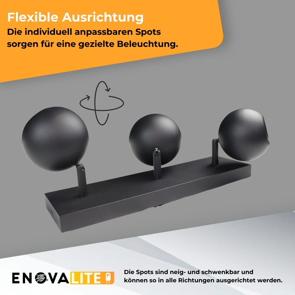 ENOVALITE Deckenleuchte GLOBE, GU10-Fassung, IP20, Ø10cm, 3 flammig, schwarz