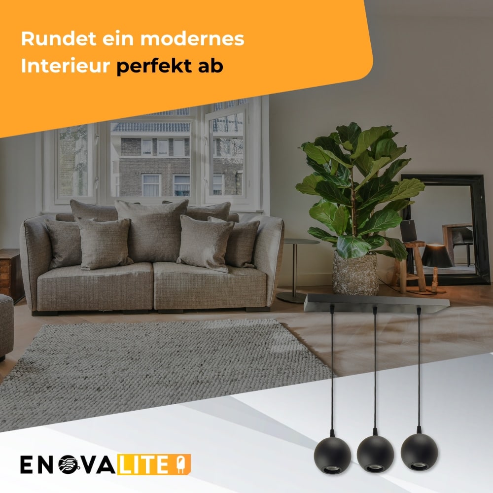 ENOVALITE LED-Pendellampe GLOBE, GU10-Fassung, IP20, Ø10cm, 3 flammig, schwarz