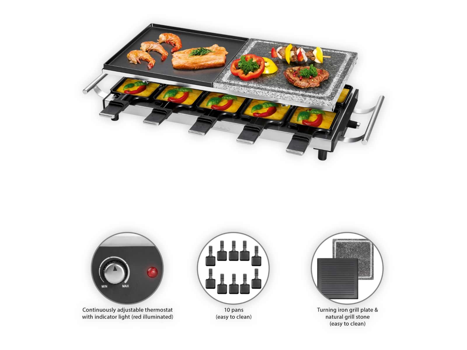 PROFI COOK Raclette-Grill PC-RG 1144 inox, 2-in1, 1700 W, 10 Personen