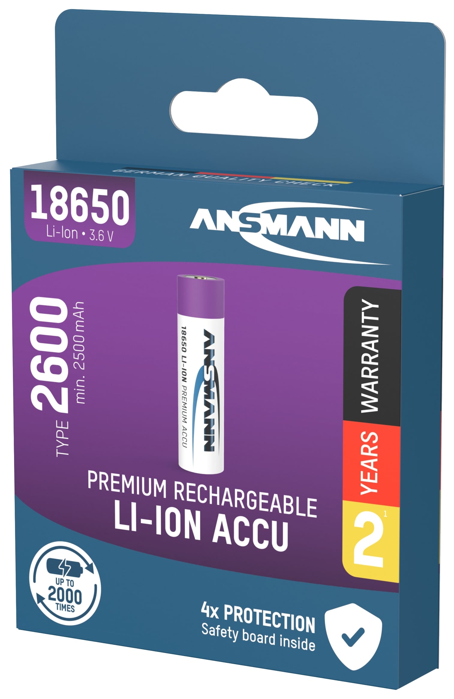 ANSMANN LiIon-Akku 1307-0000, 18650, 3,6 V-/2600 mAh