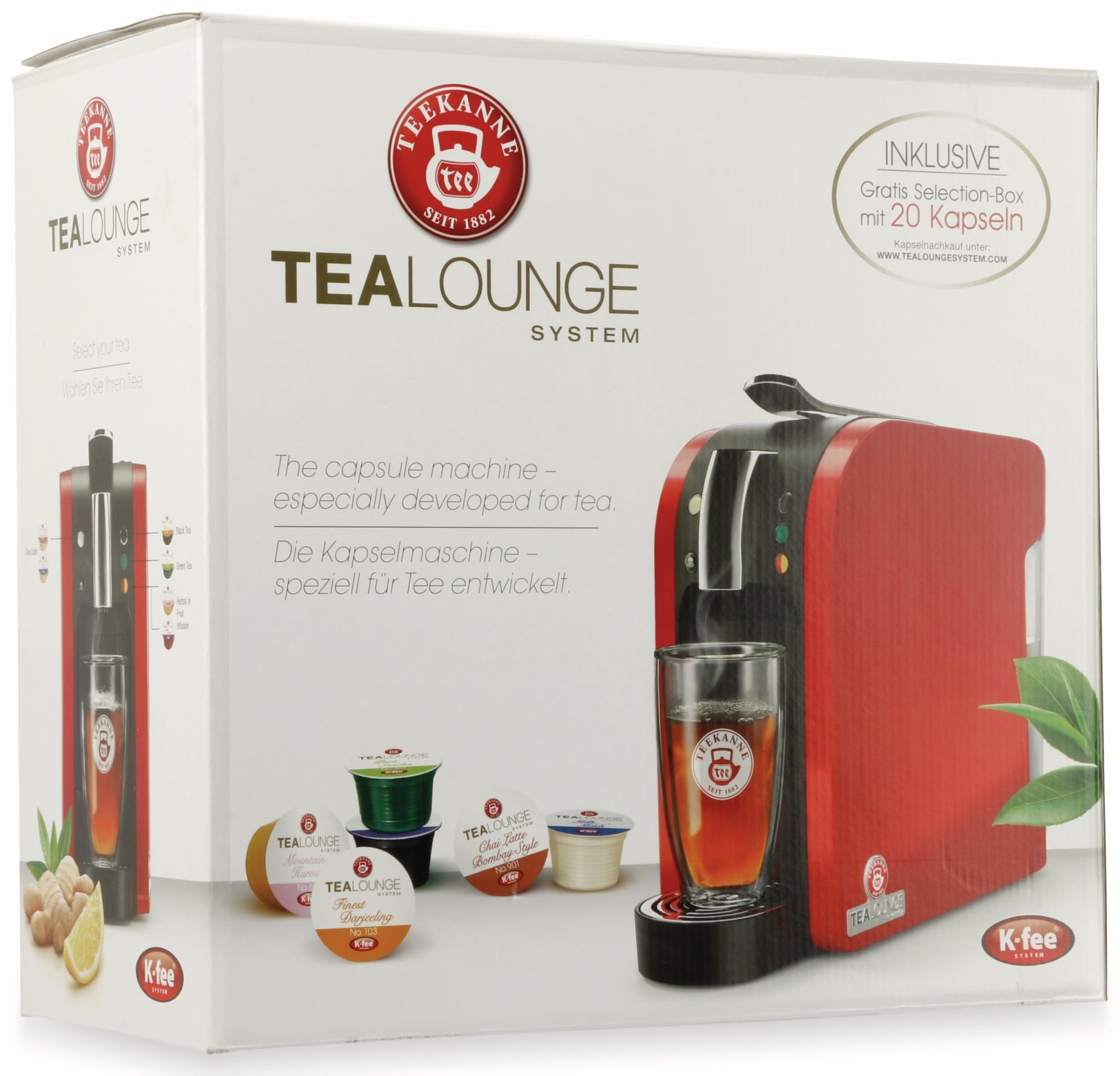 Teekanne Teekapselmaschine Tealounge, 1 l, 1445 W, inkl. Selection Box, rot