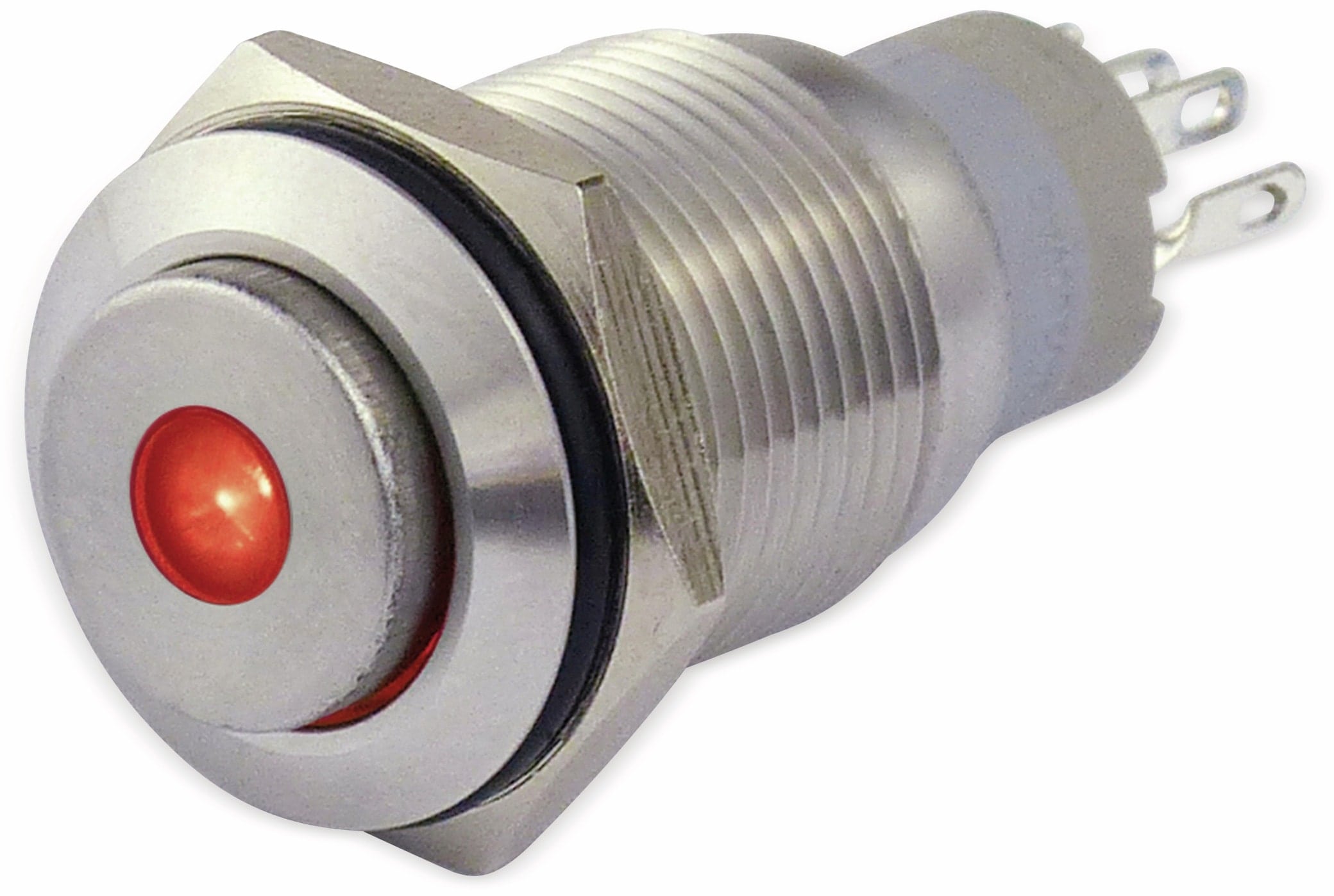 Metalltaster 16 mm mit LED Punktbel. rot , 1 x UM, 250 V~, 3 A