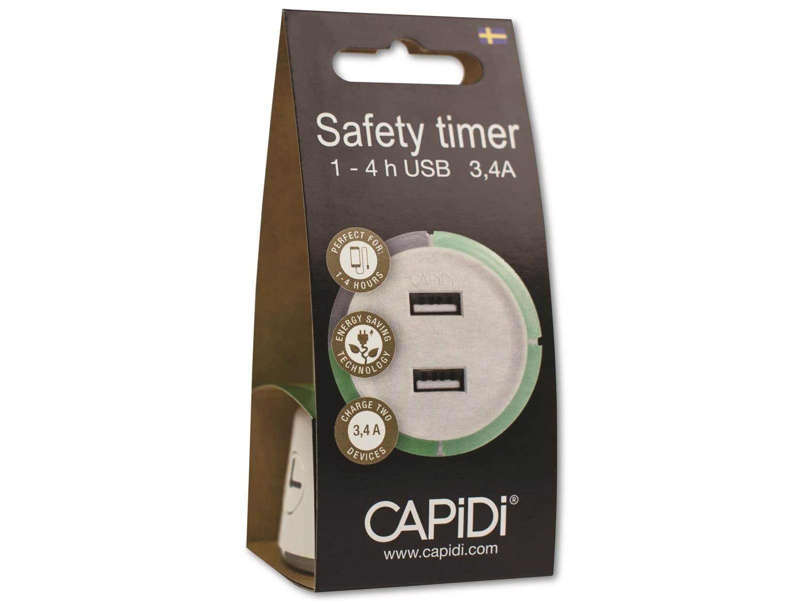 Zeitschaltuhr CAPiDi, 1-4 Stunden, USB, LED-Anzeige, grün