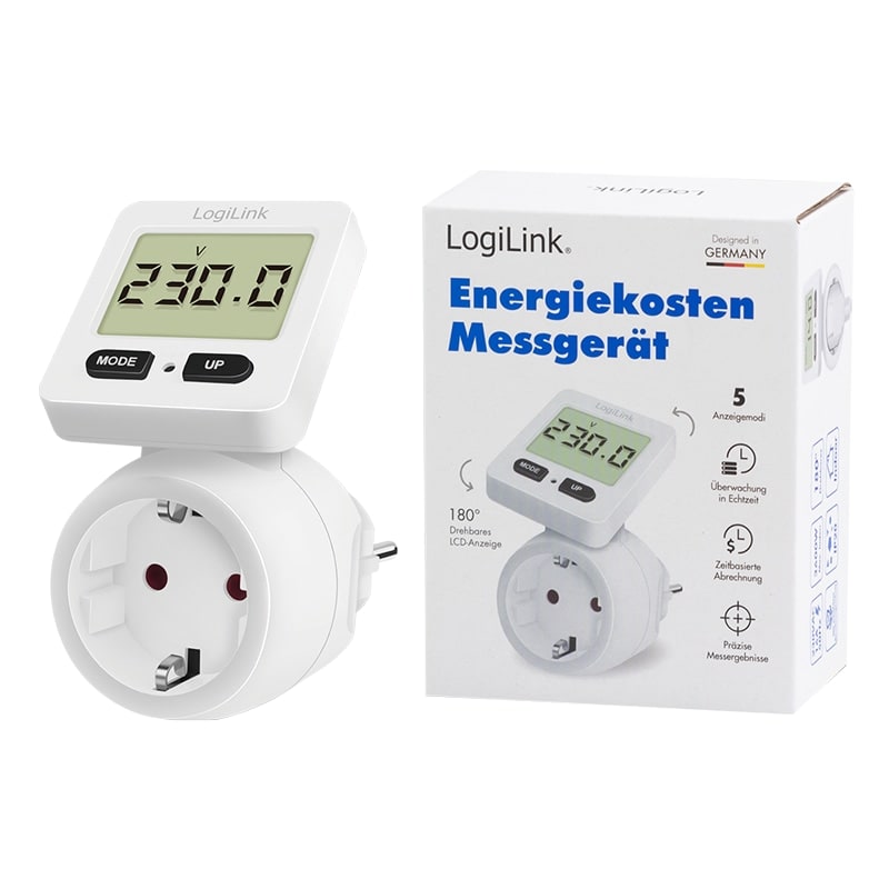 LOGILINK Energiekosten-Messgerät EM0004, Display 180° drehbar, weiß