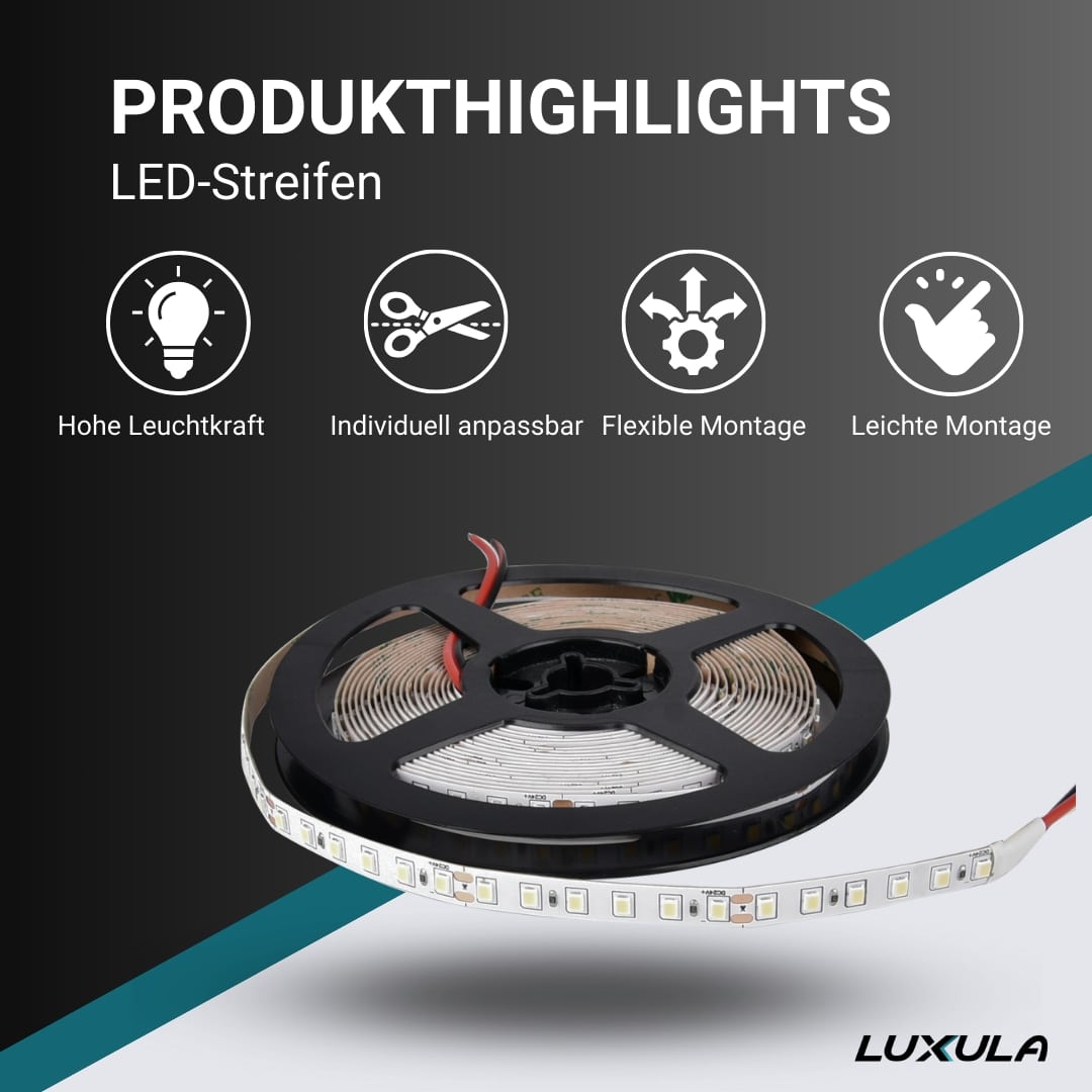 LUXULA LED-Strip, 5 m, neutralweiß, EEK: F, 12 V, 4500 K, 120-LED/m