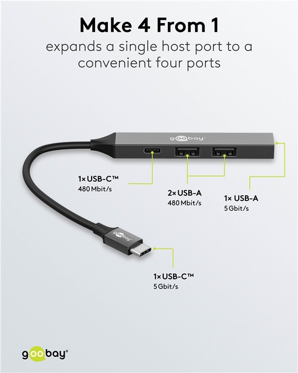 GOOBAY USB-C Hub 74459 Slim 4 Port USB-C auf USB-C/USB-A