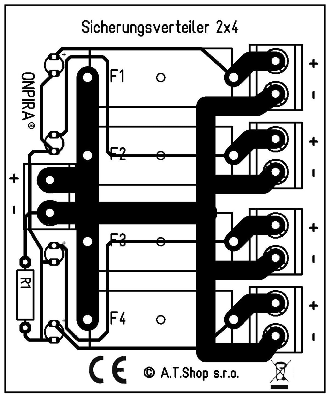 Stromverteiler Platine 4-fach mit Sicherungen