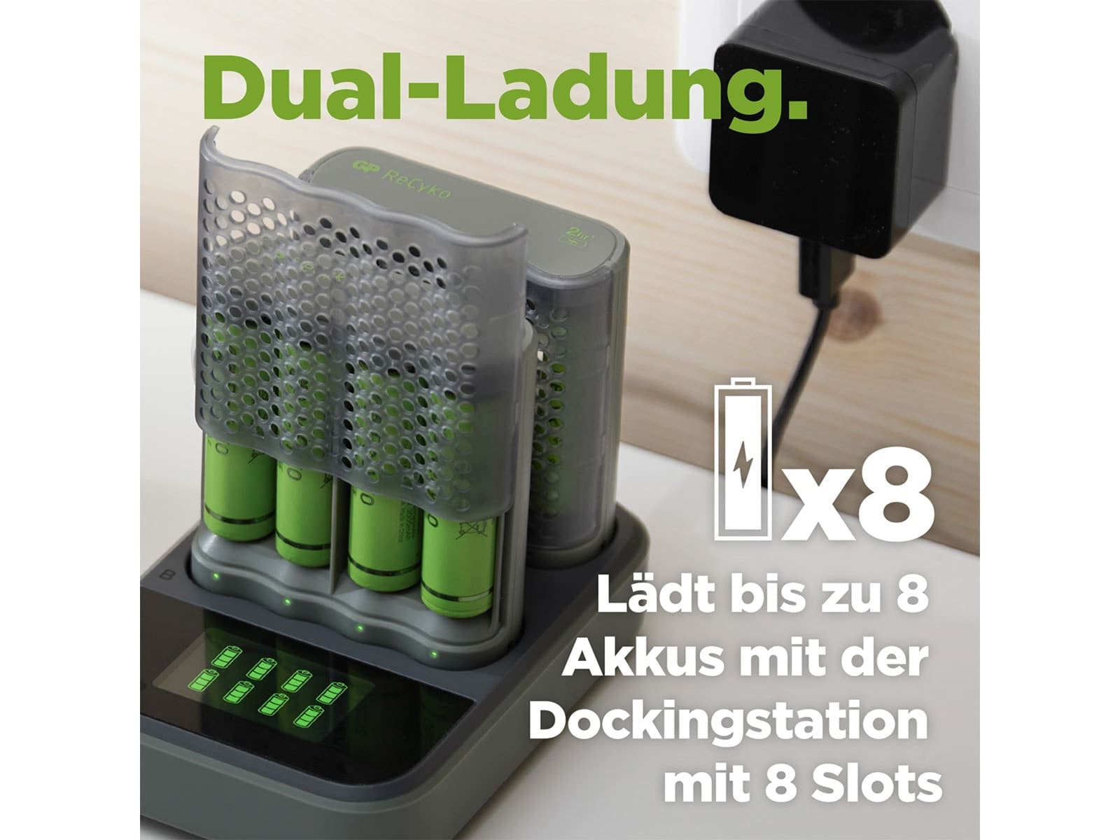 GP Schnell-Ladegerät M451 inkl. 8x NiMH AA Akkus 2600 mAh