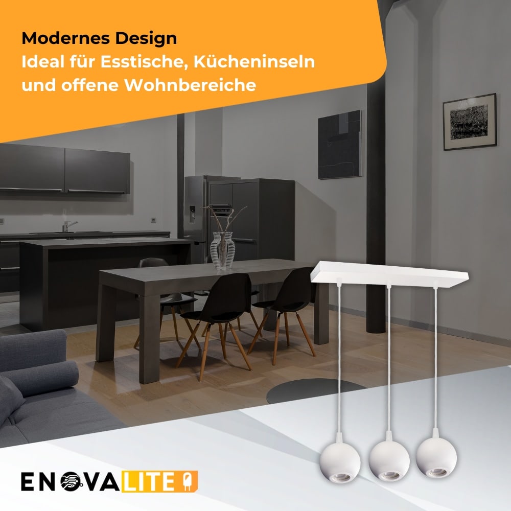 ENOVALITE LED-Pendellampe GLOBE, GU10-Fassung, IP20, Ø10cm, 3 flammig, weiß