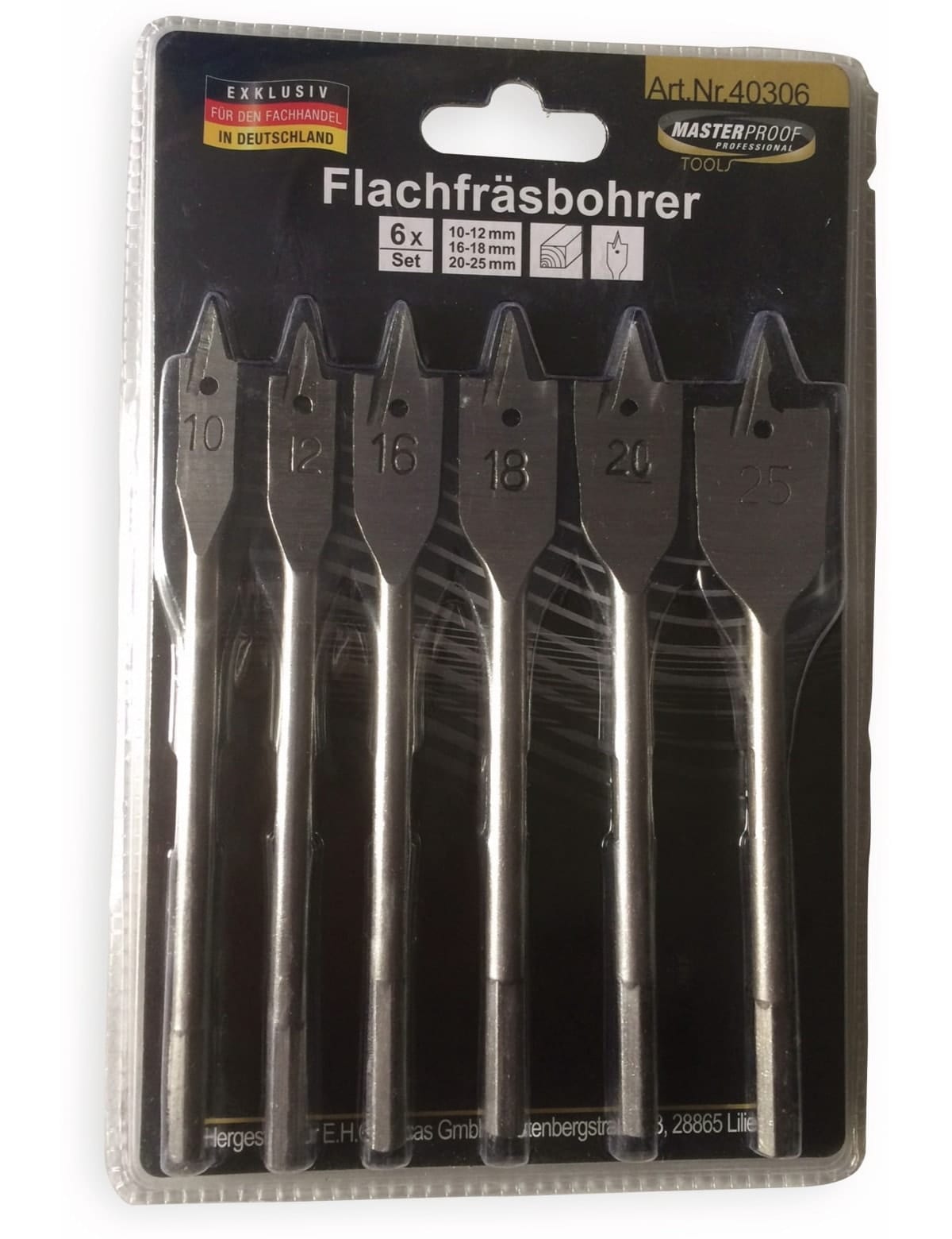 MASTERPROOF Flachfräsbohrer-Satz 10...25 mm, 6-teilig