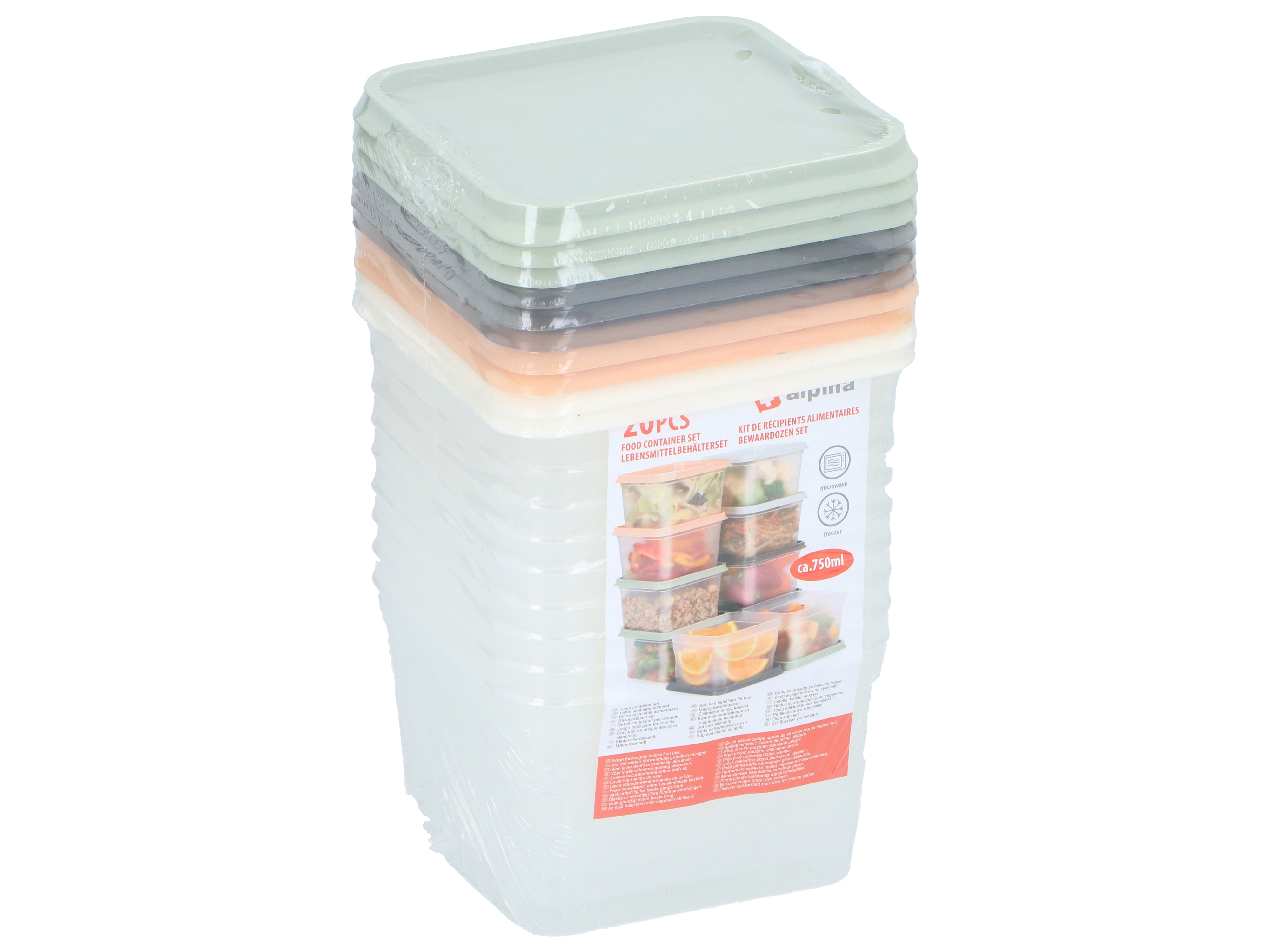 ALPINA Lebensmittelbehälter, 10 Stück, 750 ml, 12x15x8 cm 