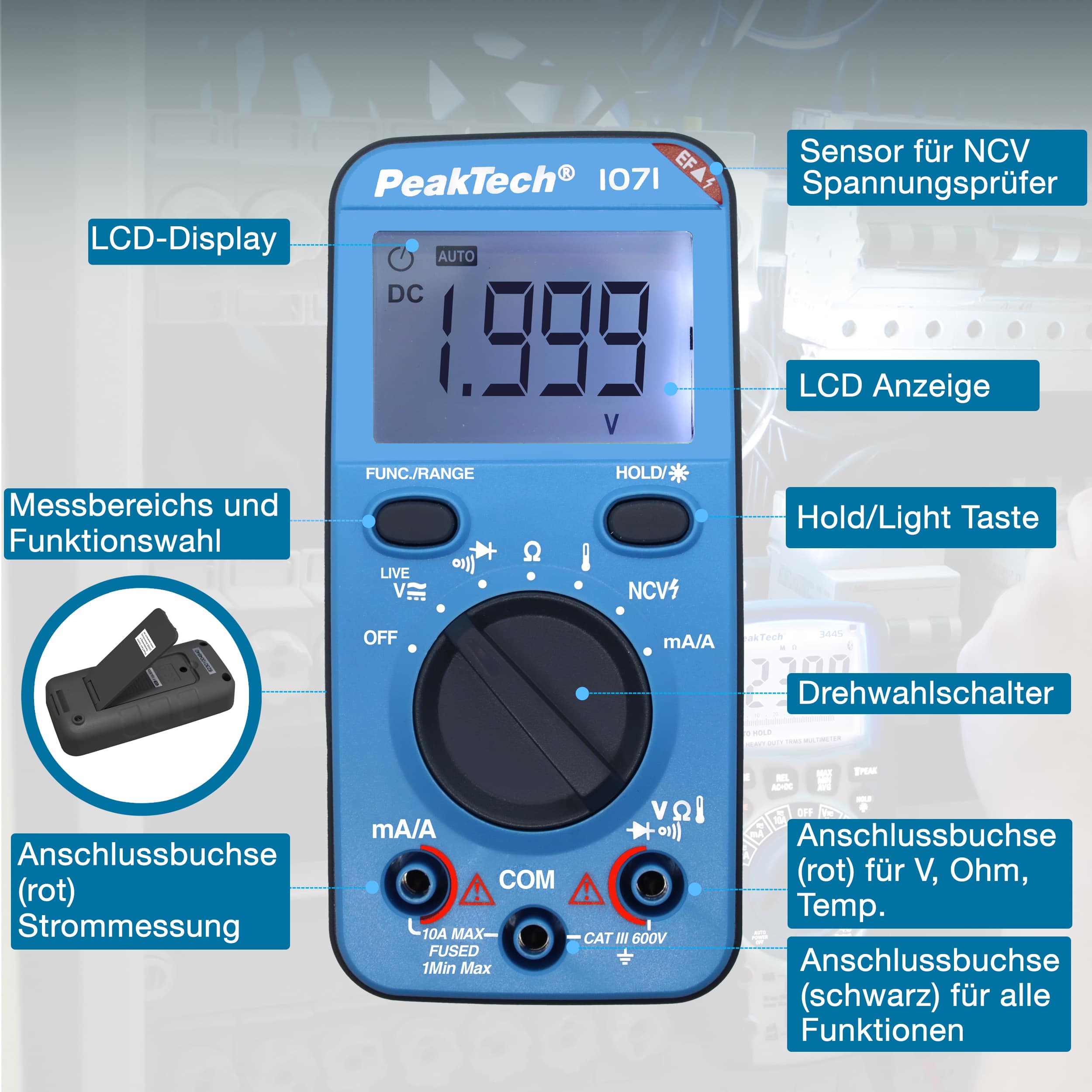 PEAKTECH Multimeter, P 1071, 600 V AC/DC, NCV