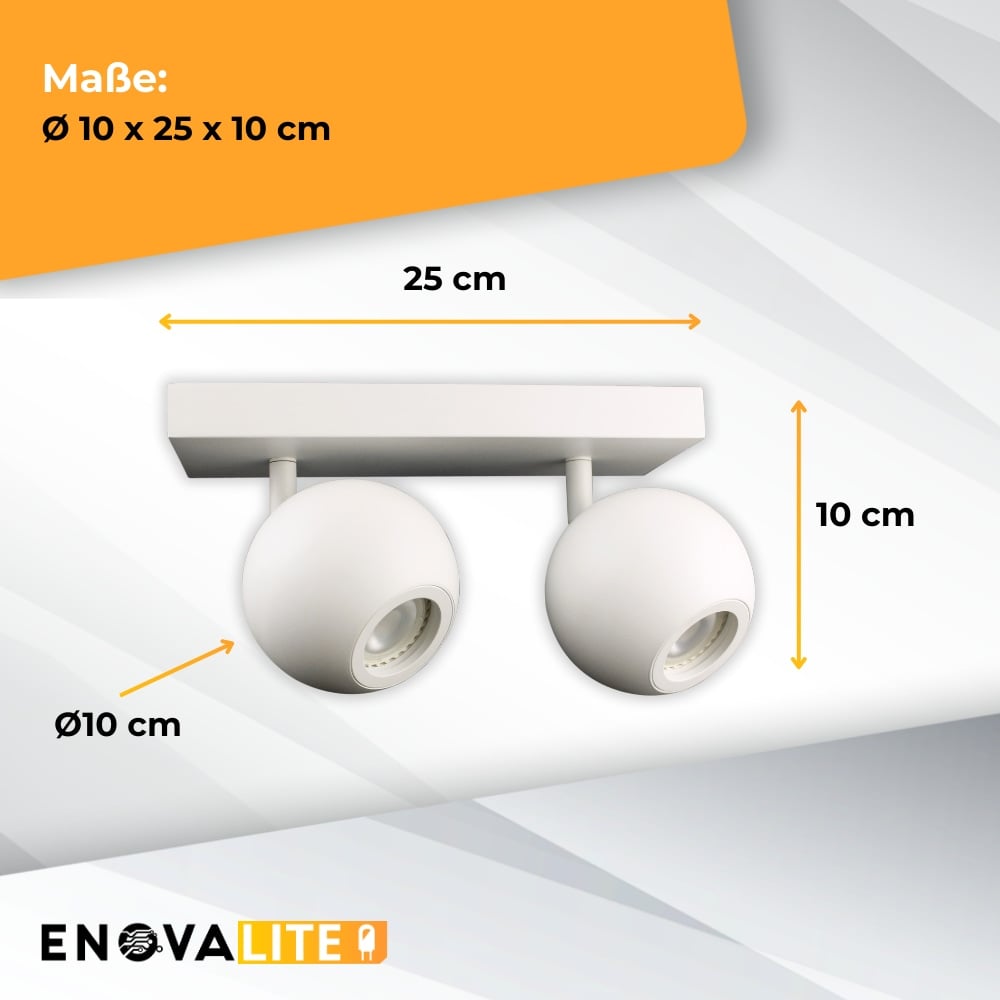 ENOVALITE Deckenleuchte GLOBE, GU10-Fassung, IP20, Ø10cm, 2 flammig, weiß