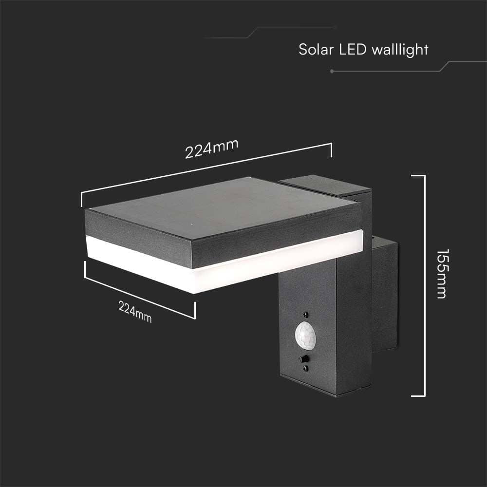 V-TAC Solar LED-Wandleuchte VT-1147, 2 W, 3000 K, IP54, mit Bewegungssensor