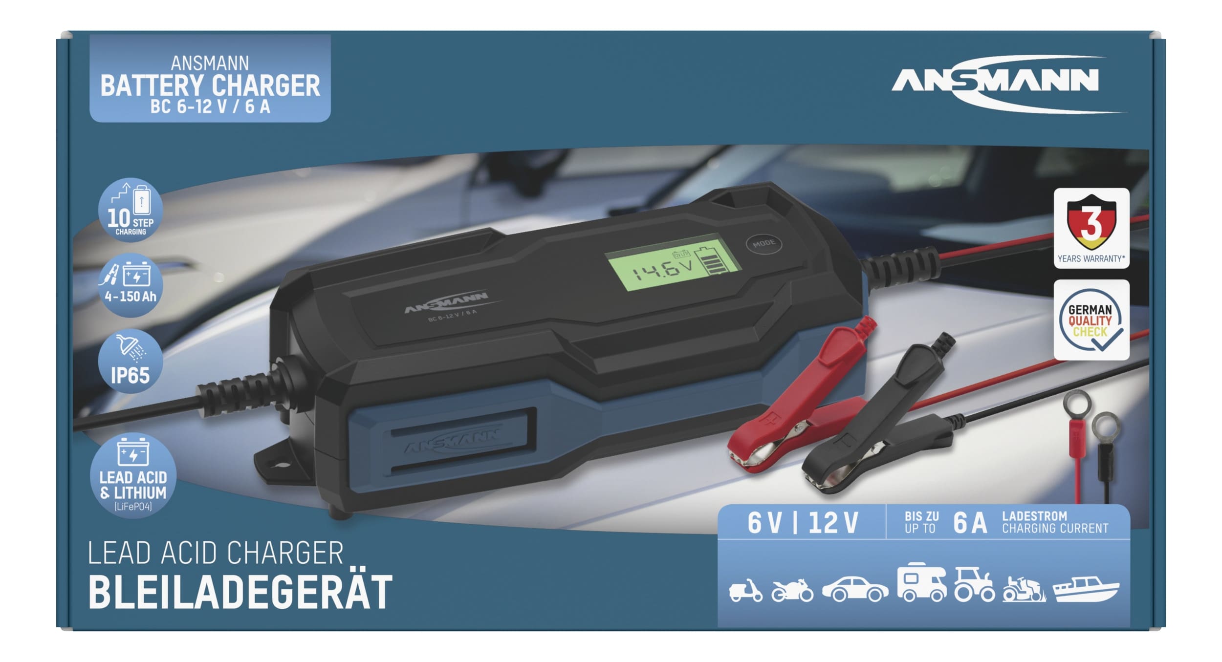 ANSMANN Autobatterie-Ladegerät, 1001-0145, Bleiladegerät, BC 6...12 V-, 6 A