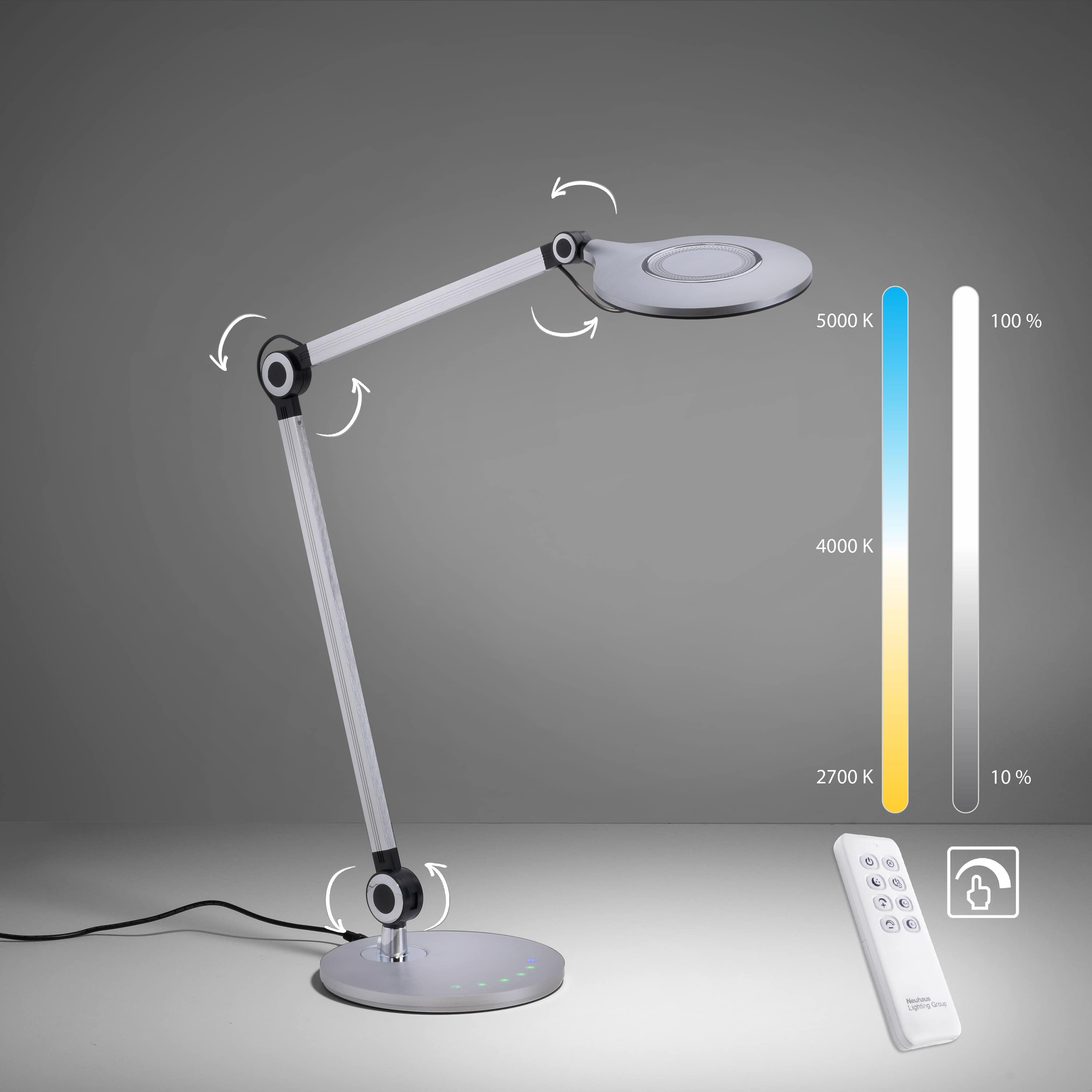 JUST LIGHT LED-Tischleuchte 14418-95 aluminium, 6,6 W, 930 lm, CCT 