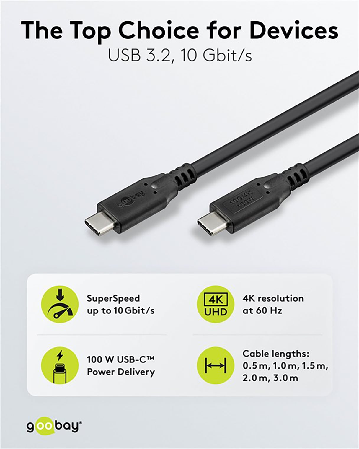 GOOBAY USB-C Kabel 74202 USB3.2 100W 2m schwarz 10 Gbit/s