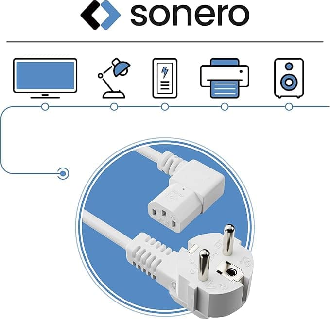 SONERO Netzkabel Schutzkontaktstecker, X-SKW-C13W-030W, 90° weiß, 3m