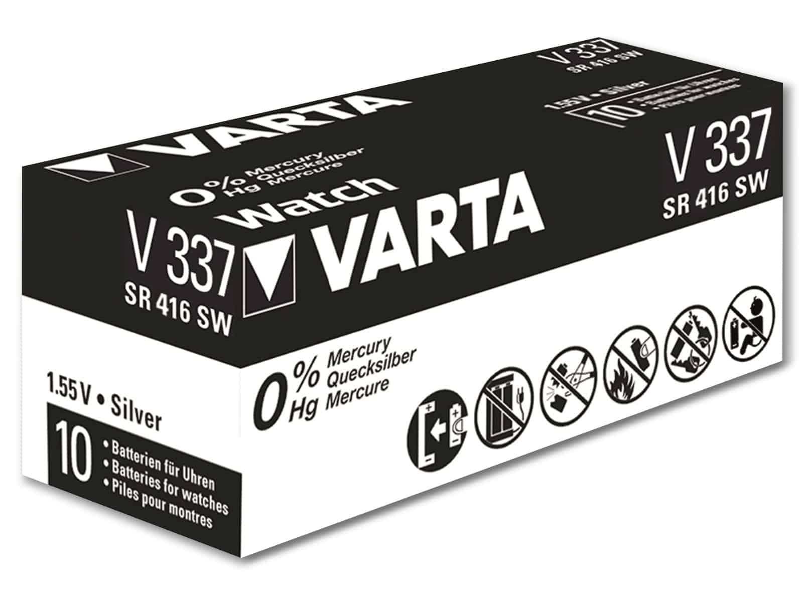 VARTA Knopfzelle Silver Oxide, 337 SR416,  1.55V, 10 Stück
