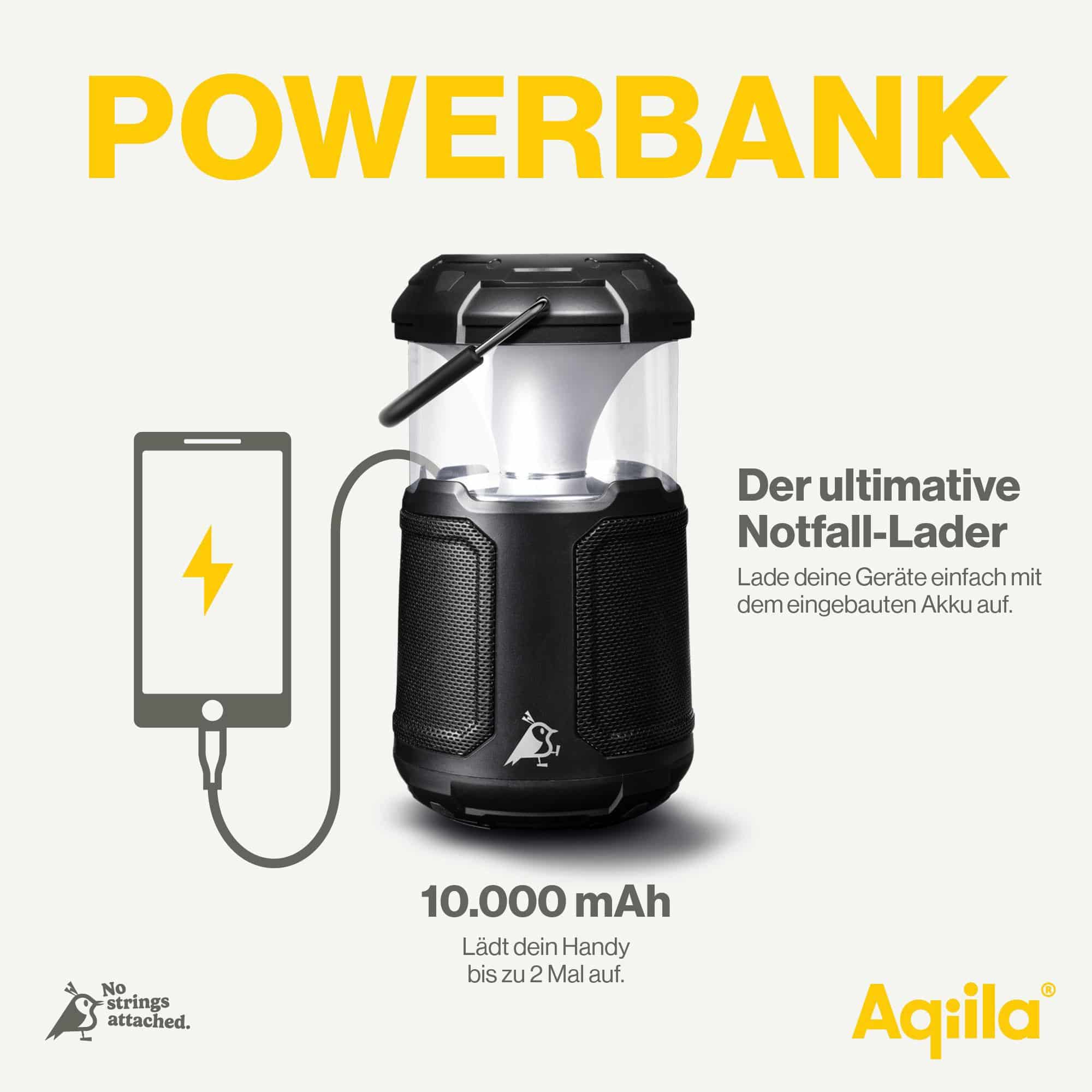 AQIILA Powerbank B10, 10.000mAh, mit Lautsprecher u. Campingleuchte