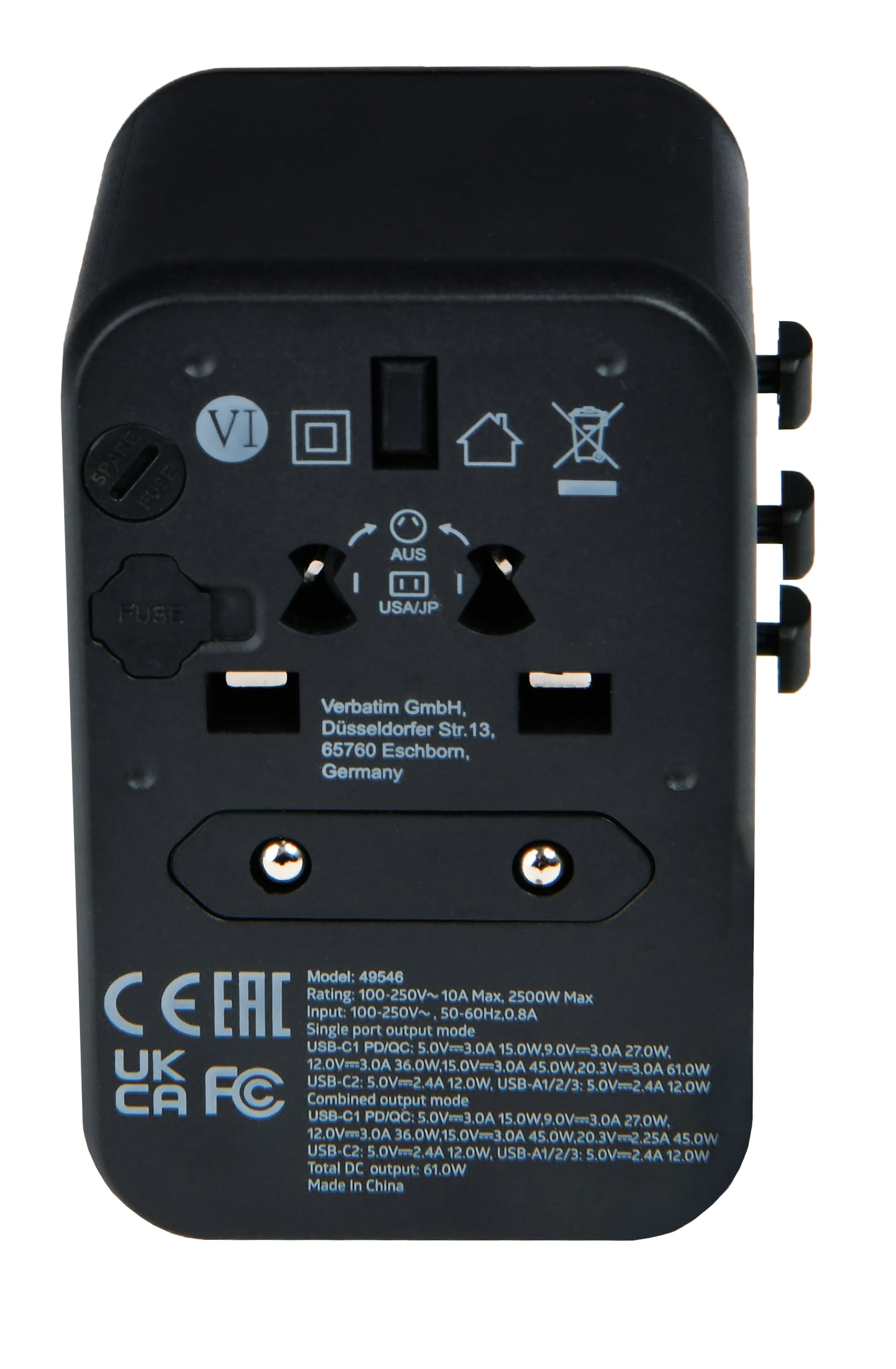 VERBATIM Universal-Reise-Adapter UTA-04, 1x Stromstecker, 3x USB-A, 2x USB-C