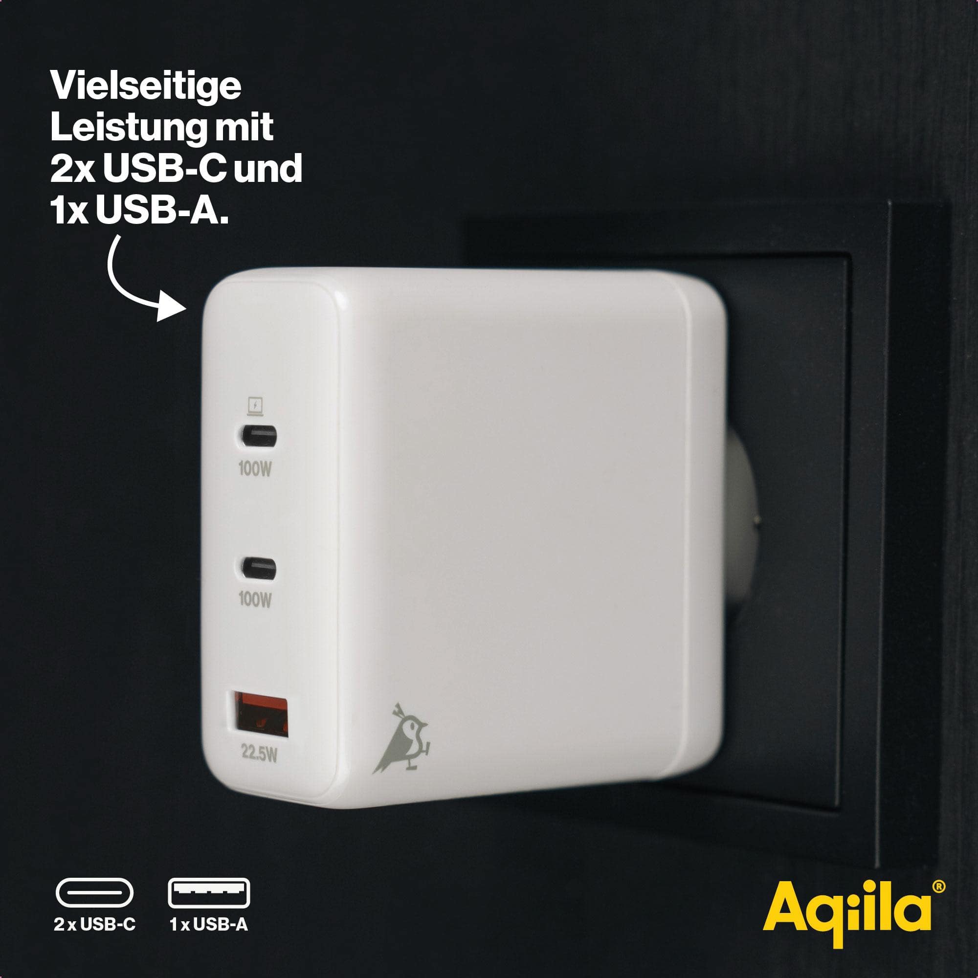 AQIILA USB-Lader Chargebird W4, 120 W, 3-fach, 2x USB-C, 1x USB-A