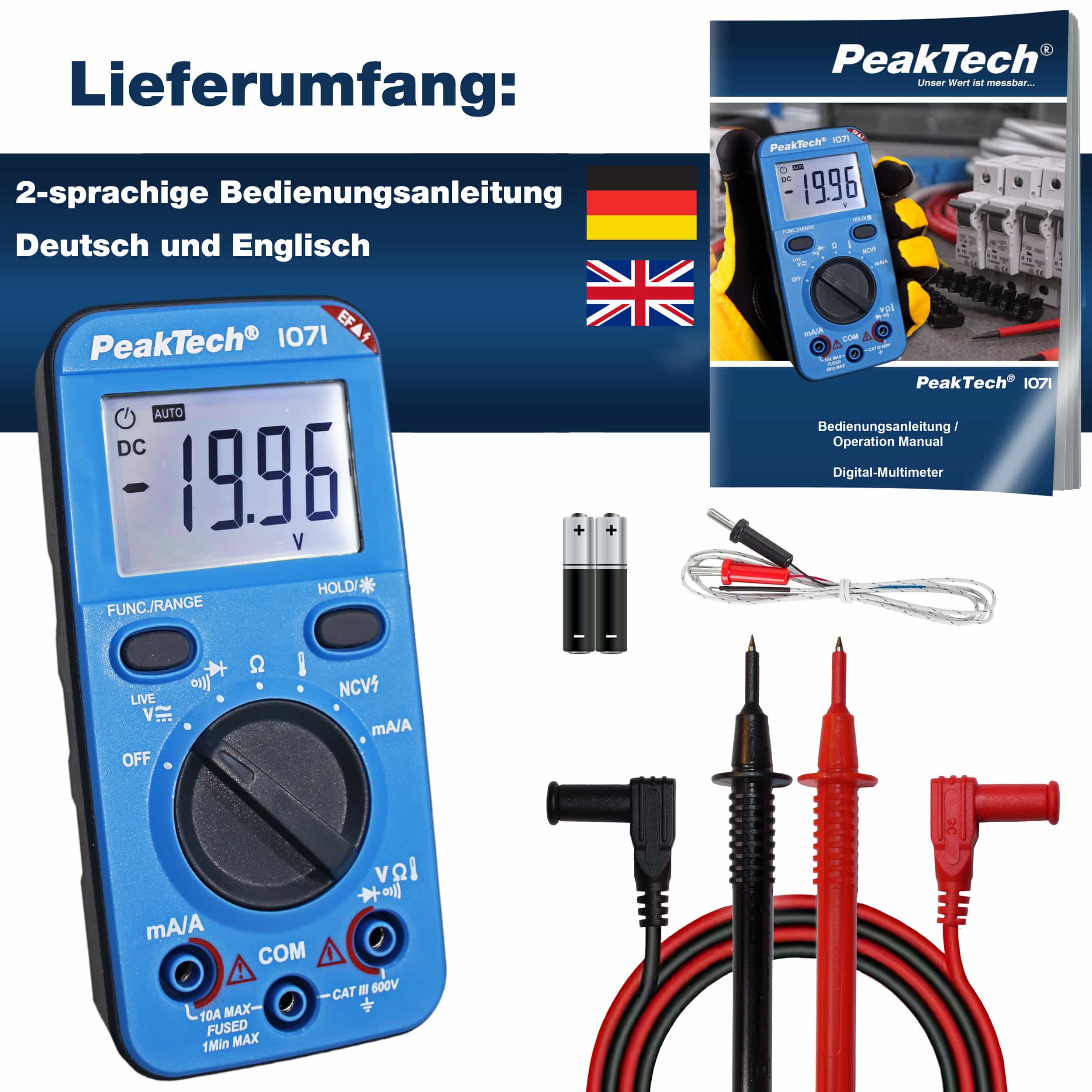 PEAKTECH Multimeter, P 1071, 600 V AC/DC, NCV