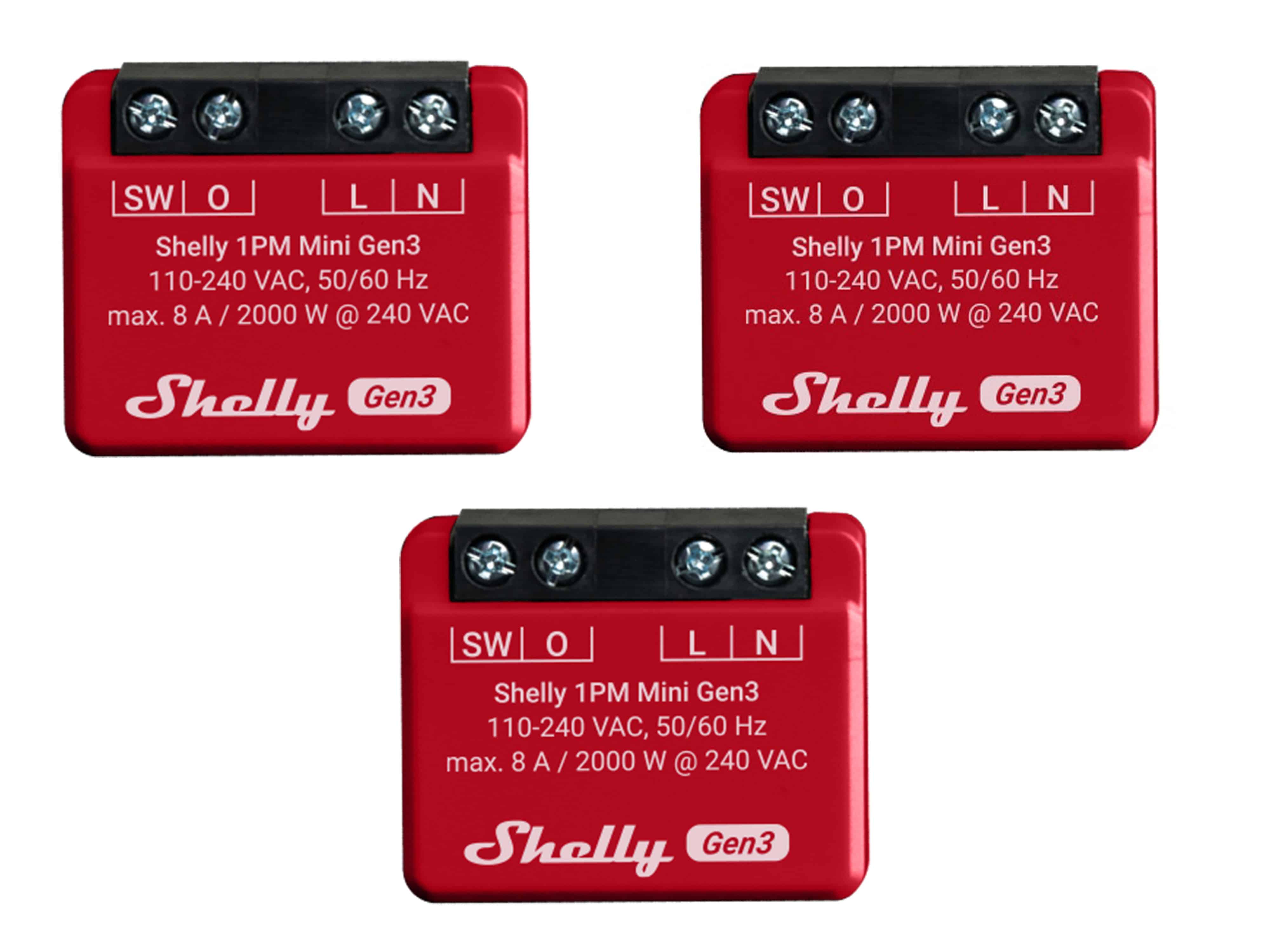 SHELLY WLAN-Schaltaktor 1PM Mini Gen 3, rot, 3 Stück