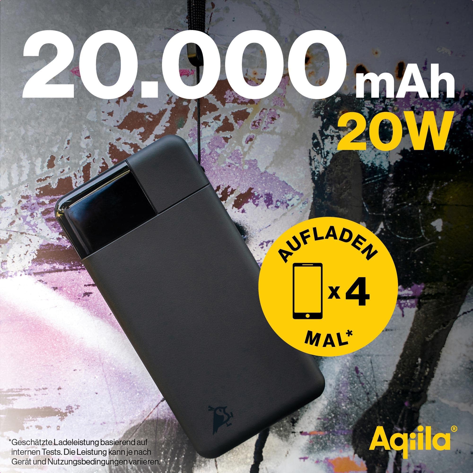 AQIILA Powerbank Powerbird B20, 20 W, 20.000mAh, 1x USB-A, 2x USB-C, schwarz