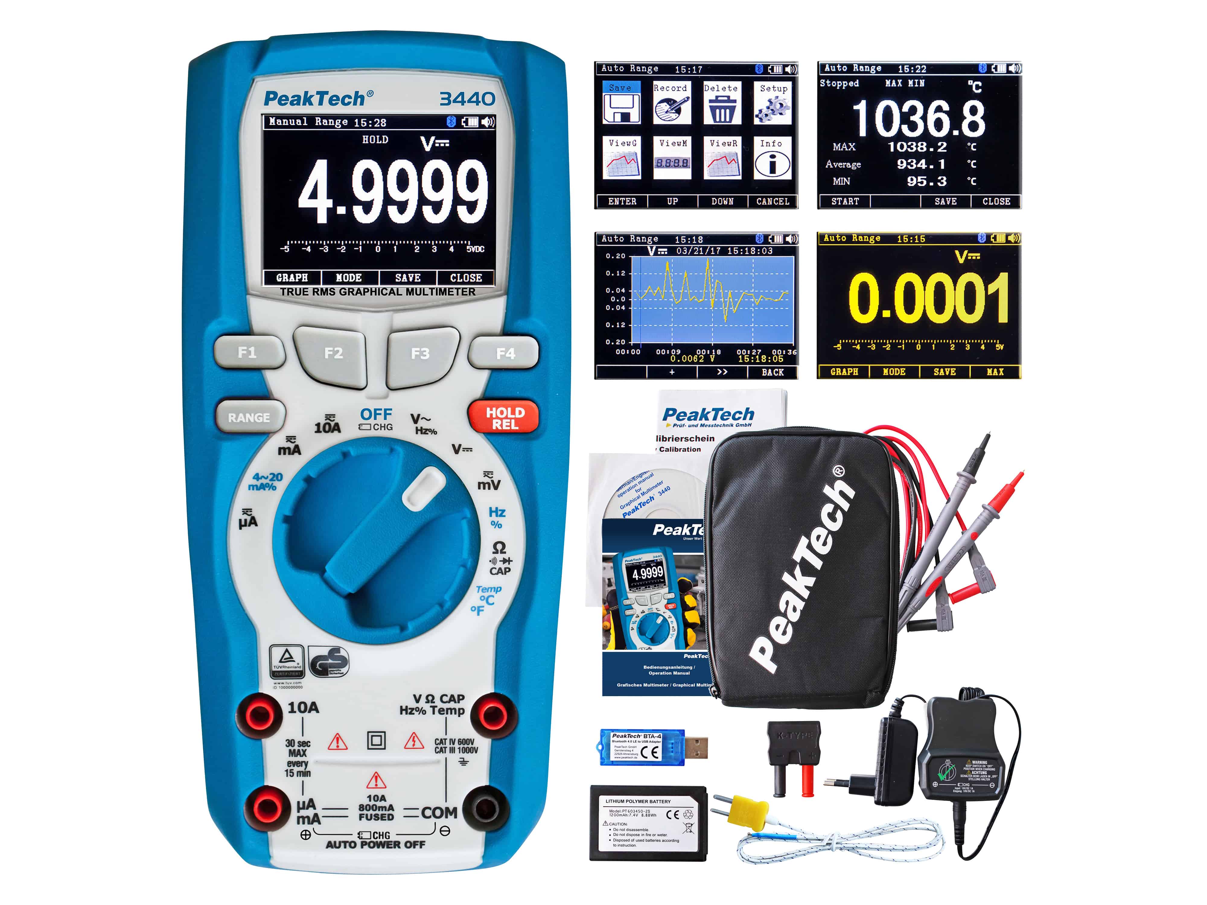 PEAKTECH Grafisches Multimeter, P 3440, 1000 V AC/DC, 10 A AC/DC, Bluetooth