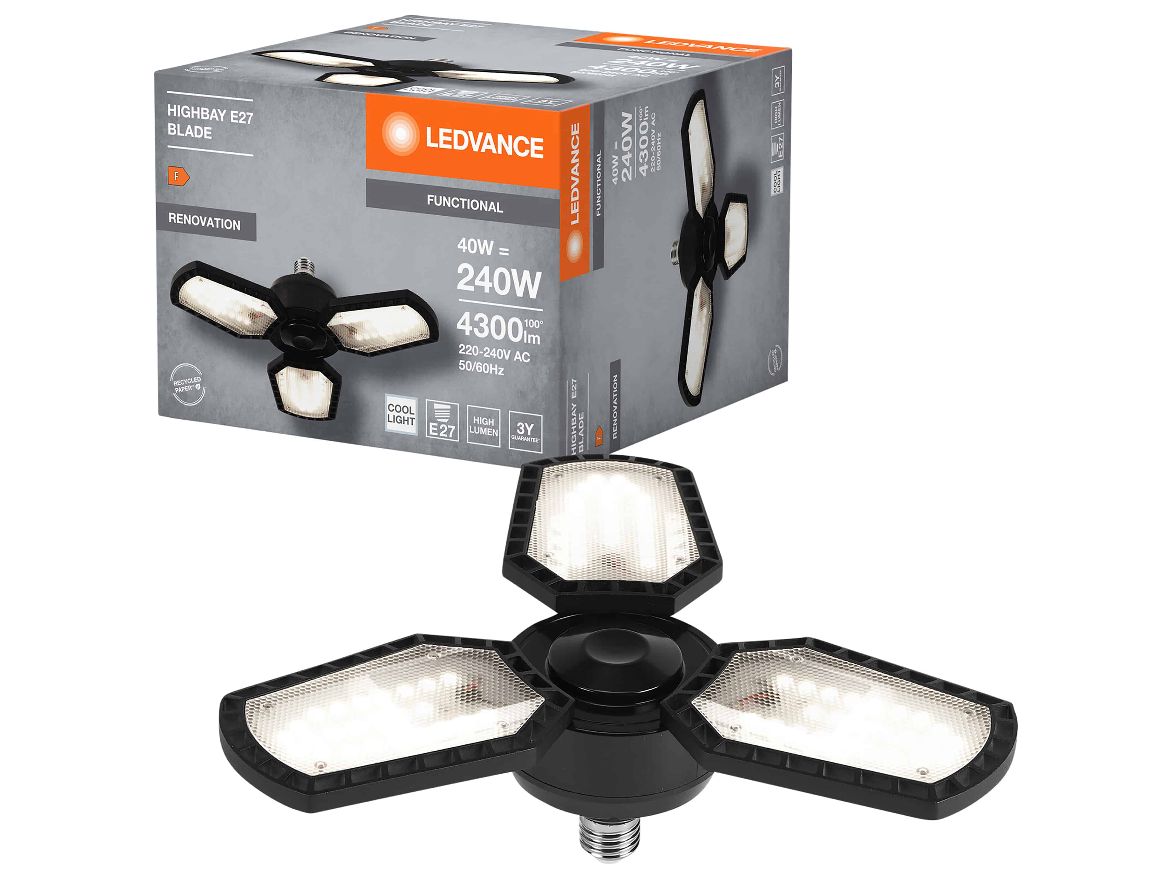 LEDVANCE LED-Deckenlampe Highbay Blade, E27, 40 W, 4300 lm, 4000 K