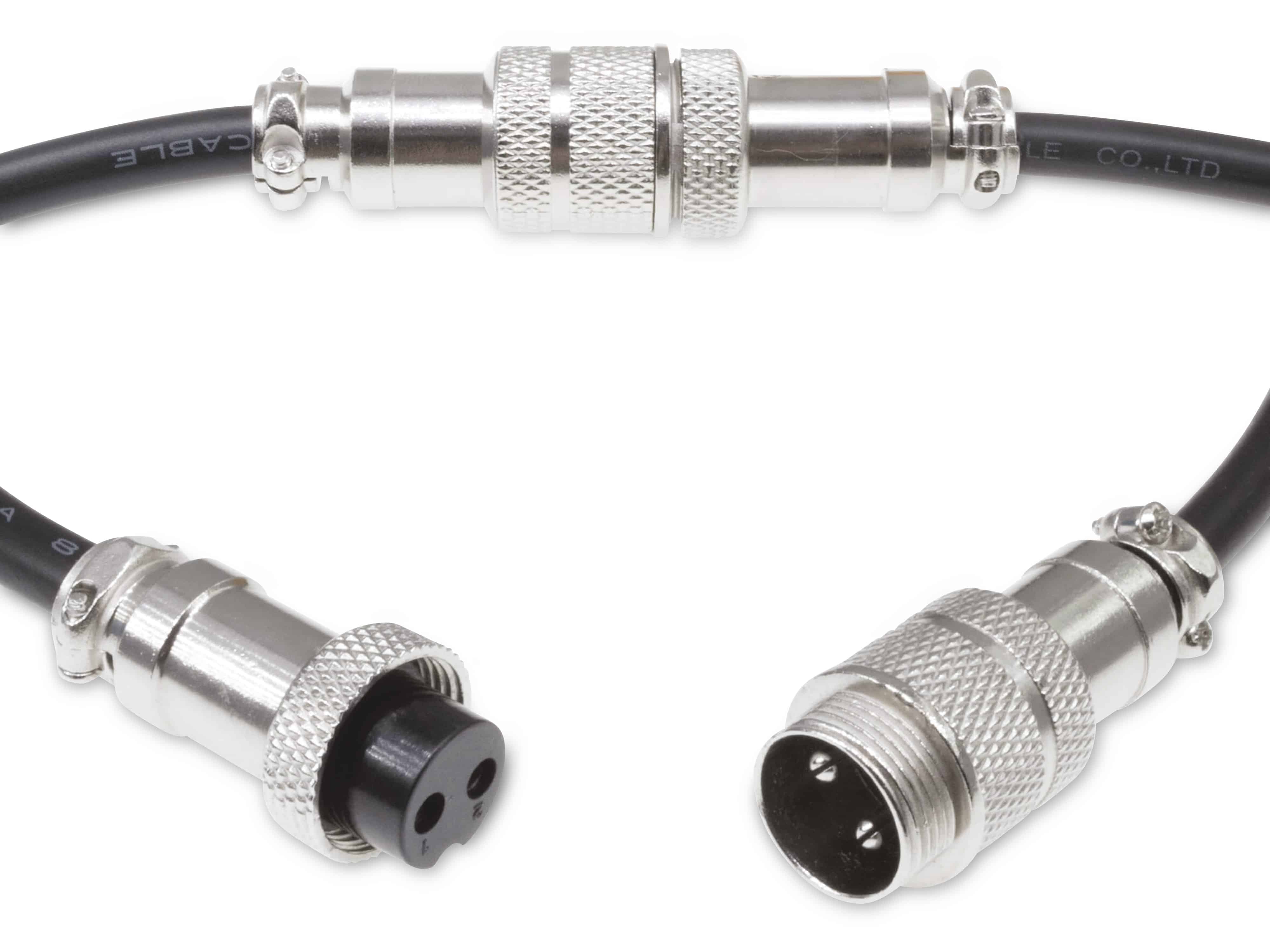 Rundsteckverbinder, 2-polig, 250V, 7A, Lötanschluss, IP55, wire to wire, 1 Stecker + 1 Buchse