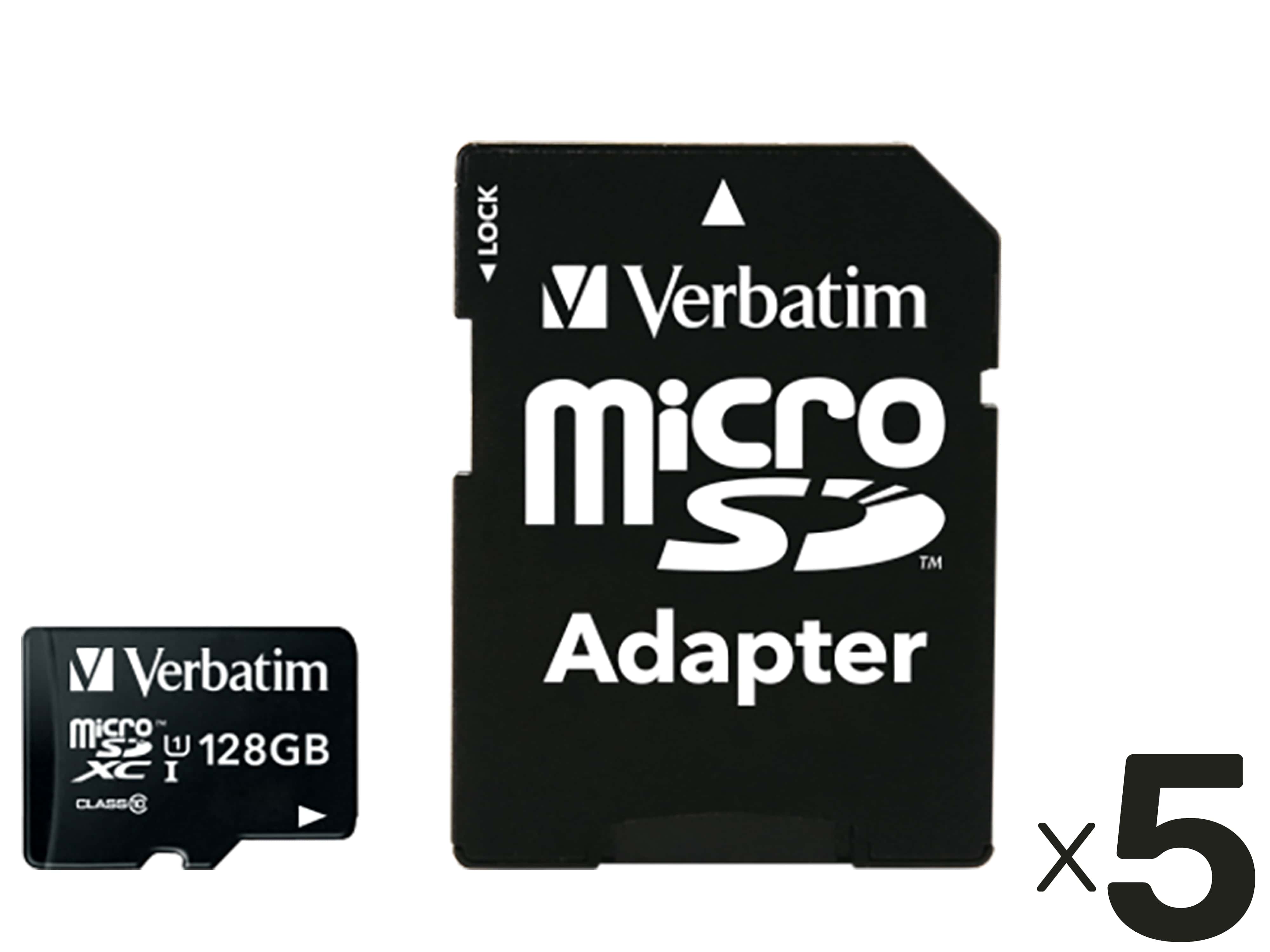 VERBATIM MicroSDXC Card Premium, 128 GB, Class 10, inkl. Adapter 5er Pack