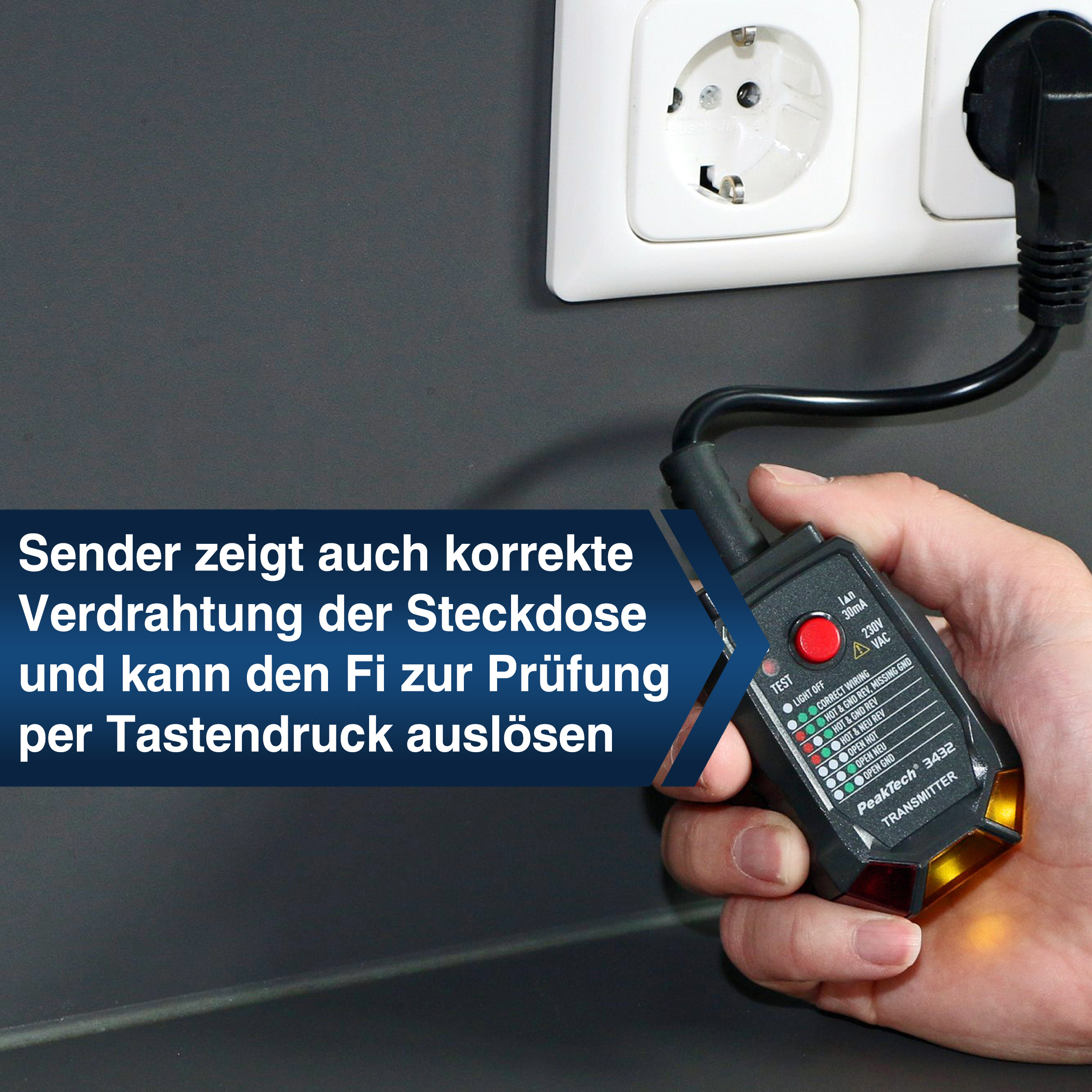 PEAKTECH Sicherungsfinder, P 3432, mit RCD-Tester