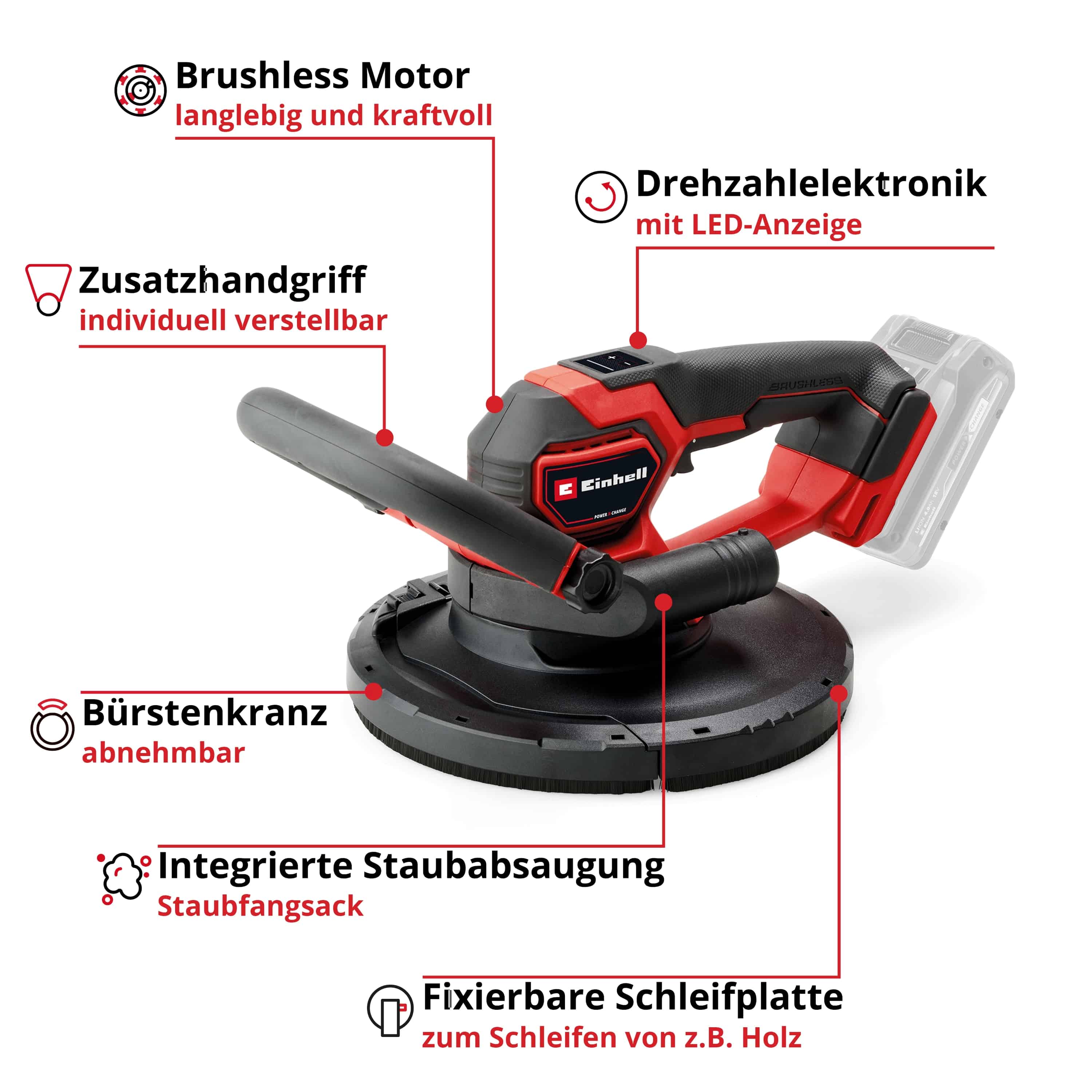 EINHELL Akku-Trockenbauschleifer TP-DWS 18/2225 Li BL-Solo