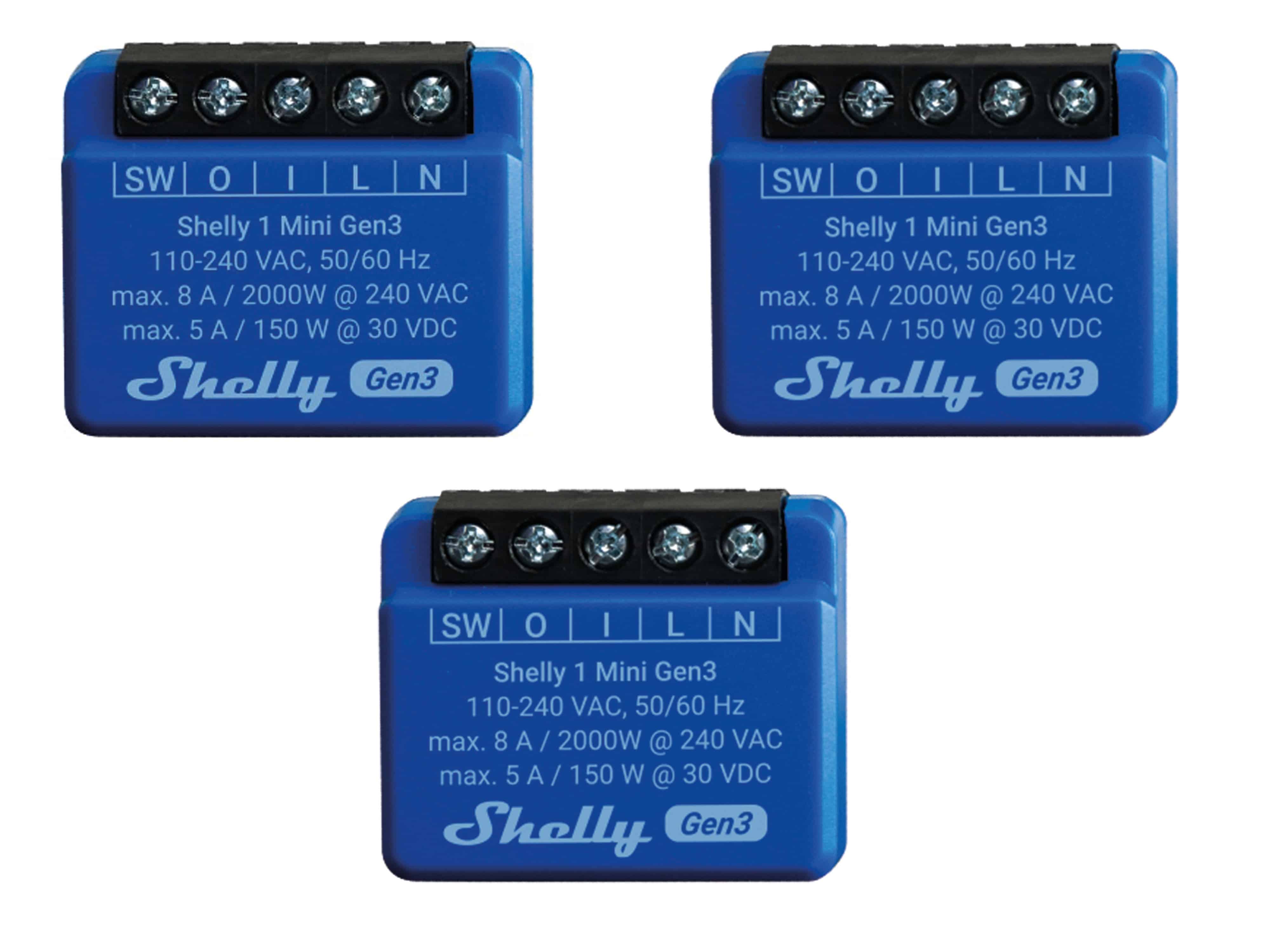 SHELLY WLAN-Schaltaktor 1 Mini Gen 3, blau, 3 Stück