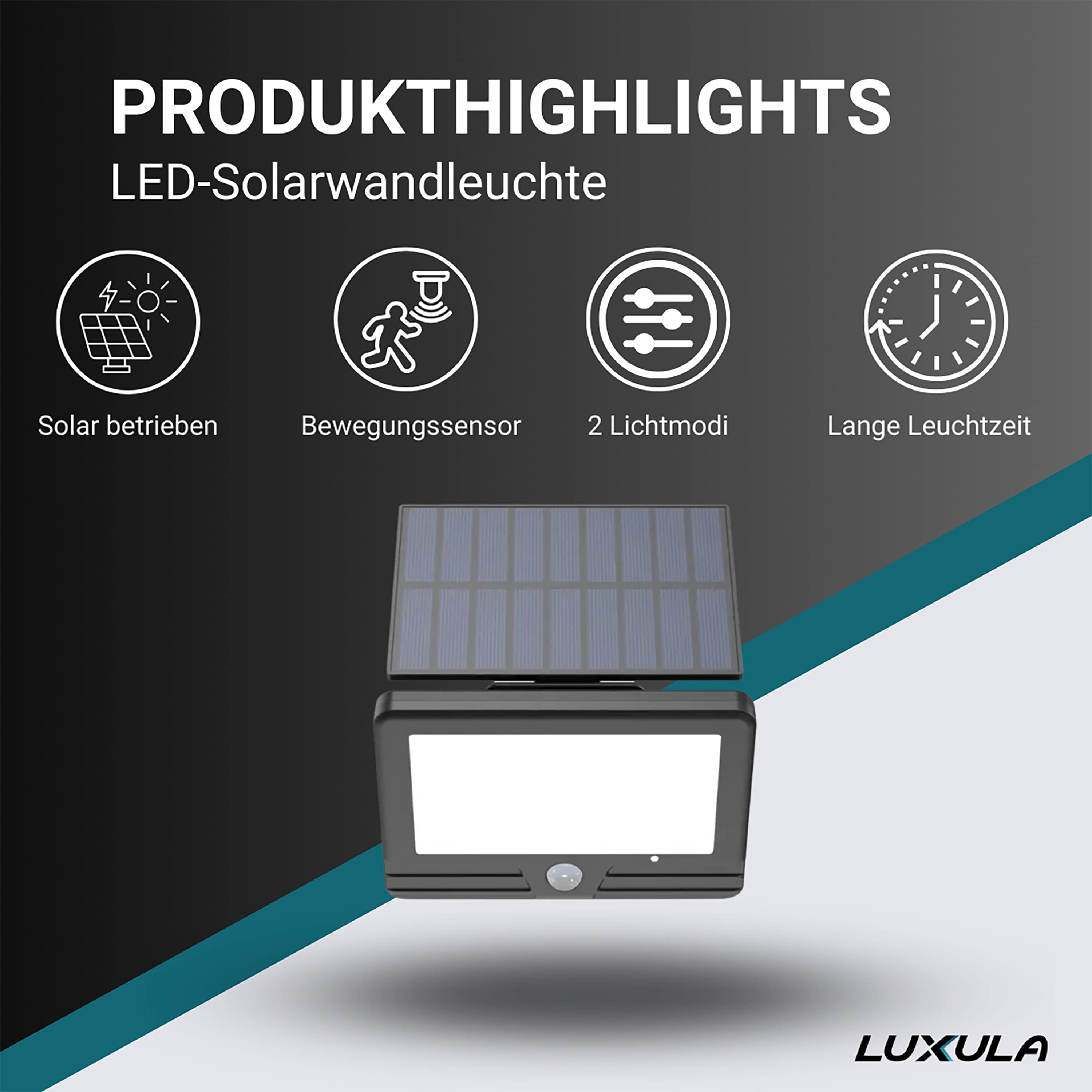 LUXULA Solar-LED Wandleuchte LXSO700125, PIR-Sensor, 4000K, IP54