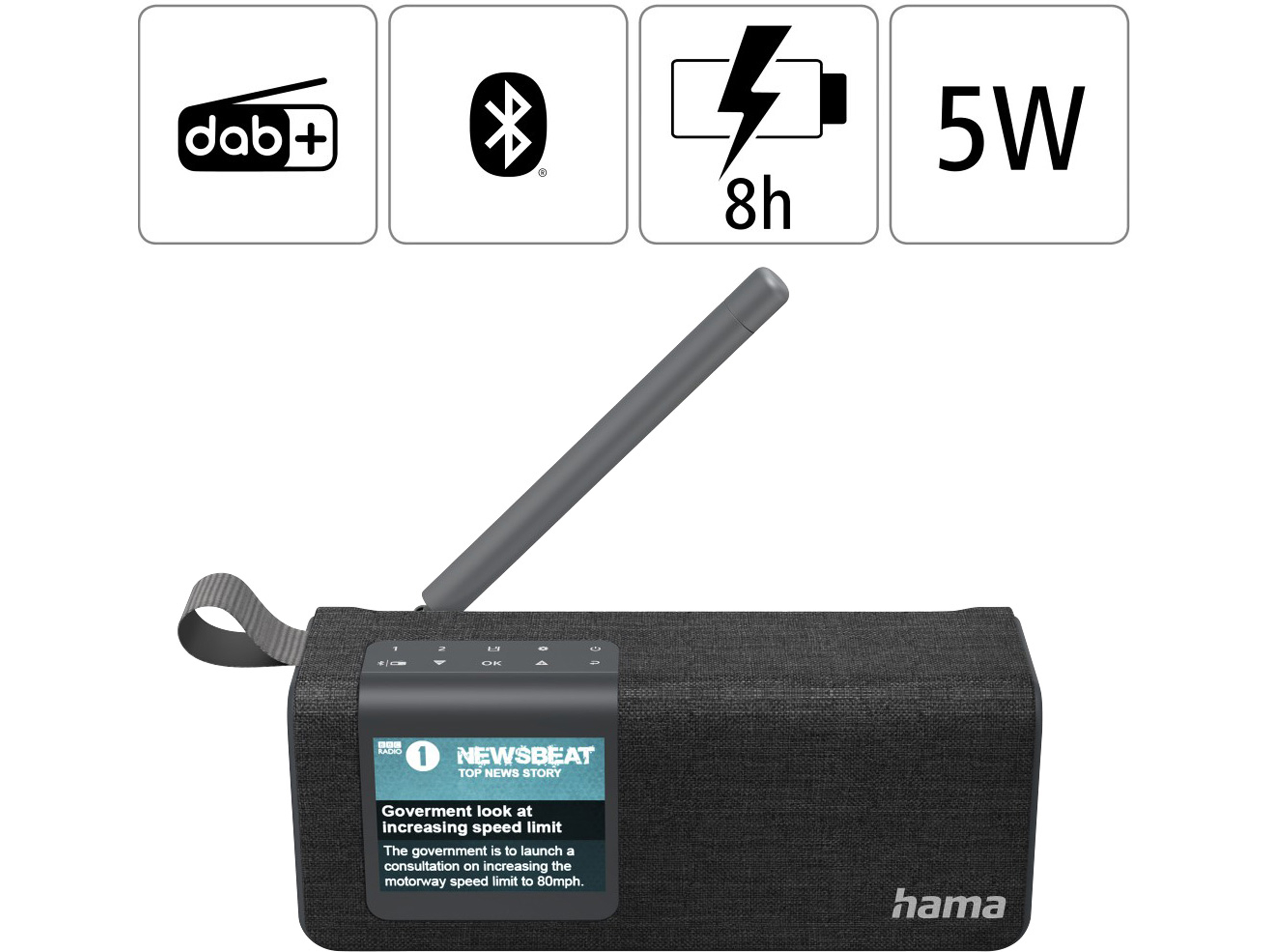 HAMA Digitalradio DR200BT, FM/DAB/DAB+/Bluetooth/Akkubertieb/schwarz